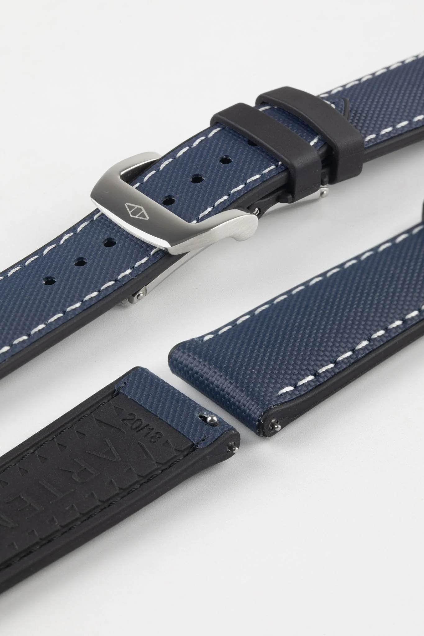Artem Straps HydroFlex™ Navy Hybrid FKM Rubber Watch Strap with White Stitching - Image 9