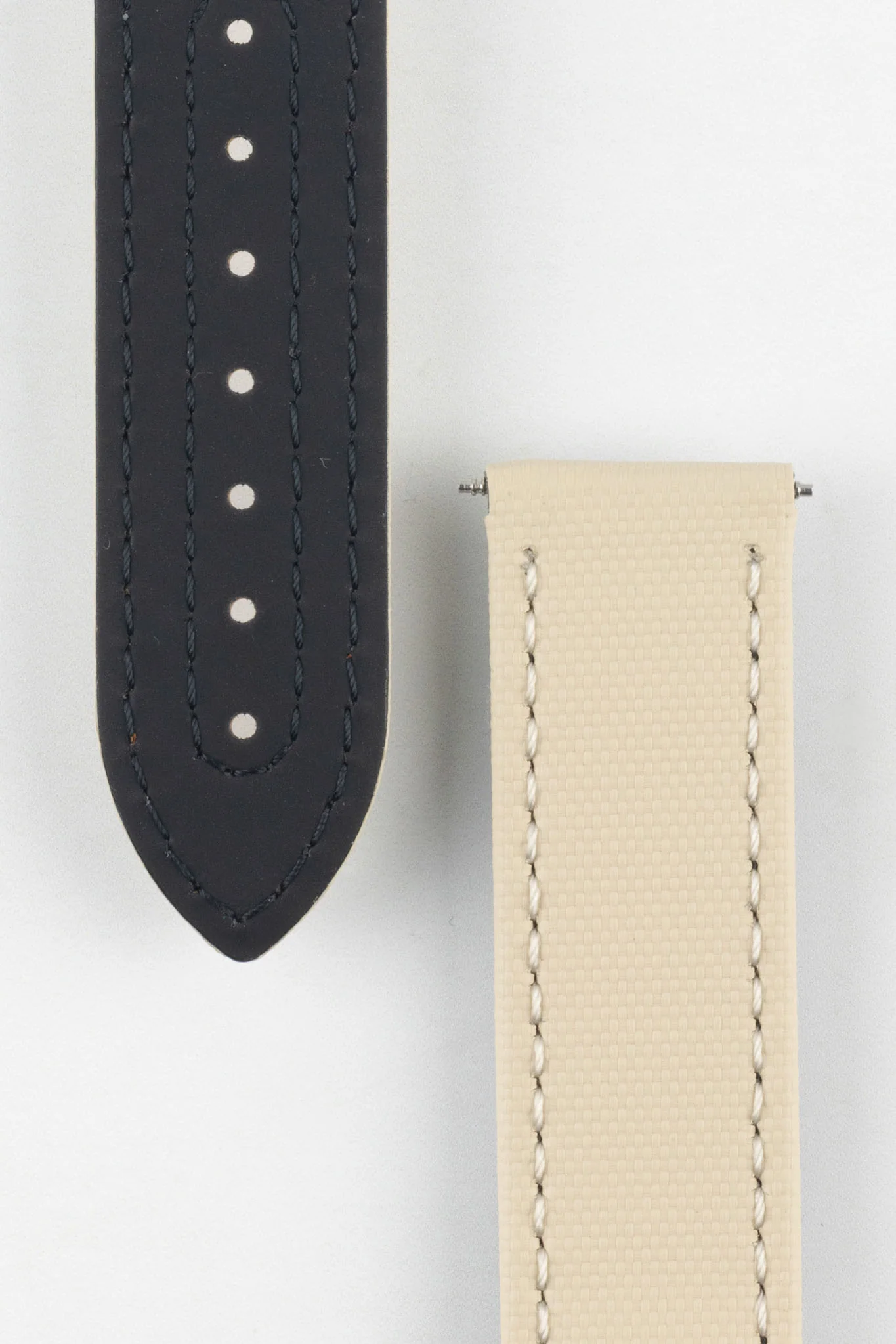 Artem Straps Loop-less™ Beige Sailcloth Watch Strap with White Stitching - Image 3