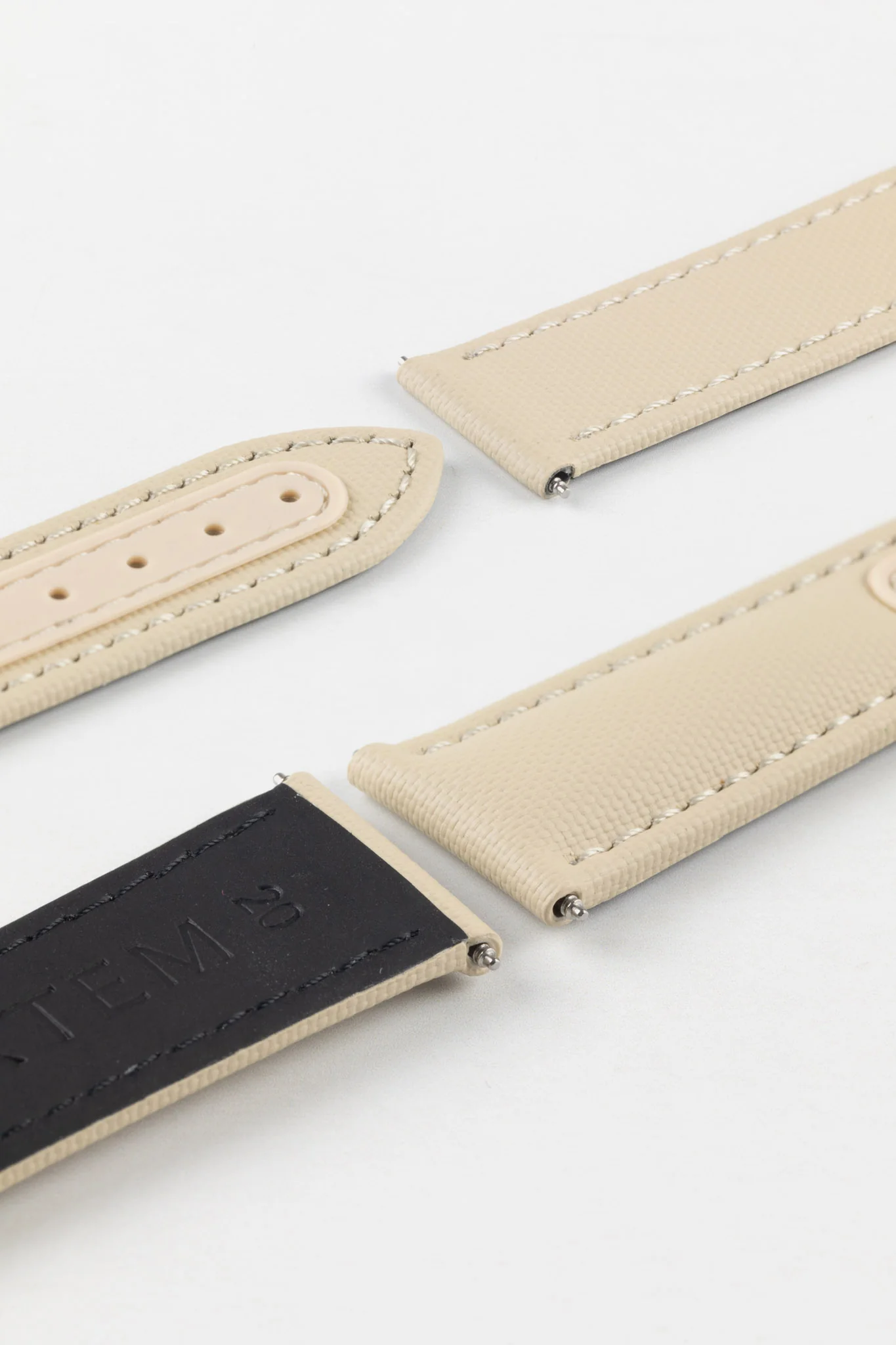 Artem Straps Loop-less™ Beige Sailcloth Watch Strap with White Stitching - Image 5
