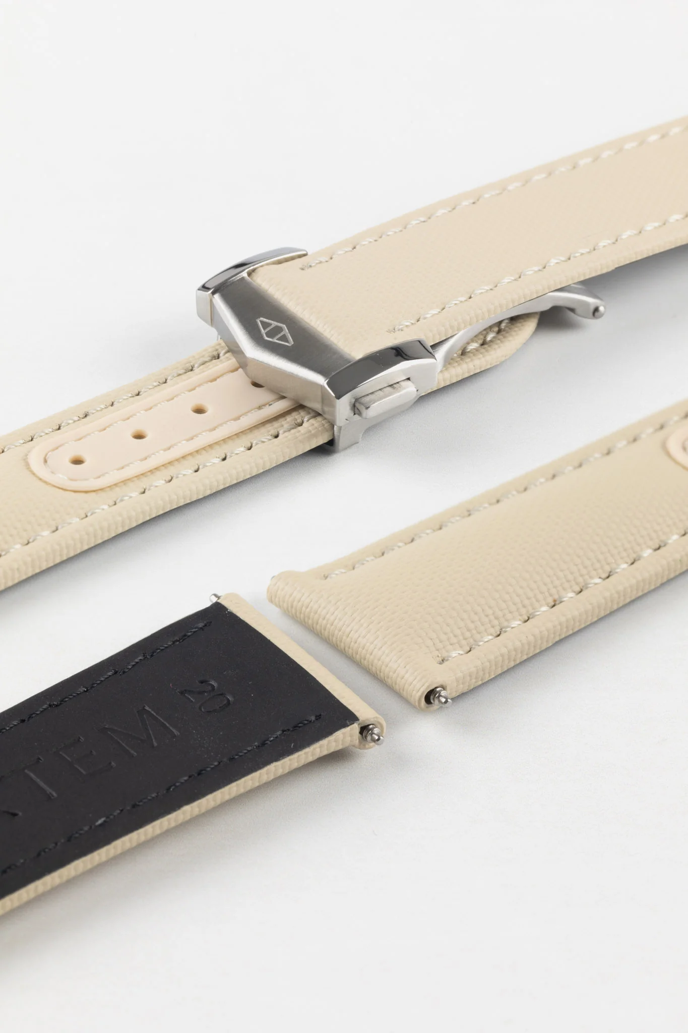 Artem Straps Loop-less™ Beige Sailcloth Watch Strap with White Stitching - Image 6