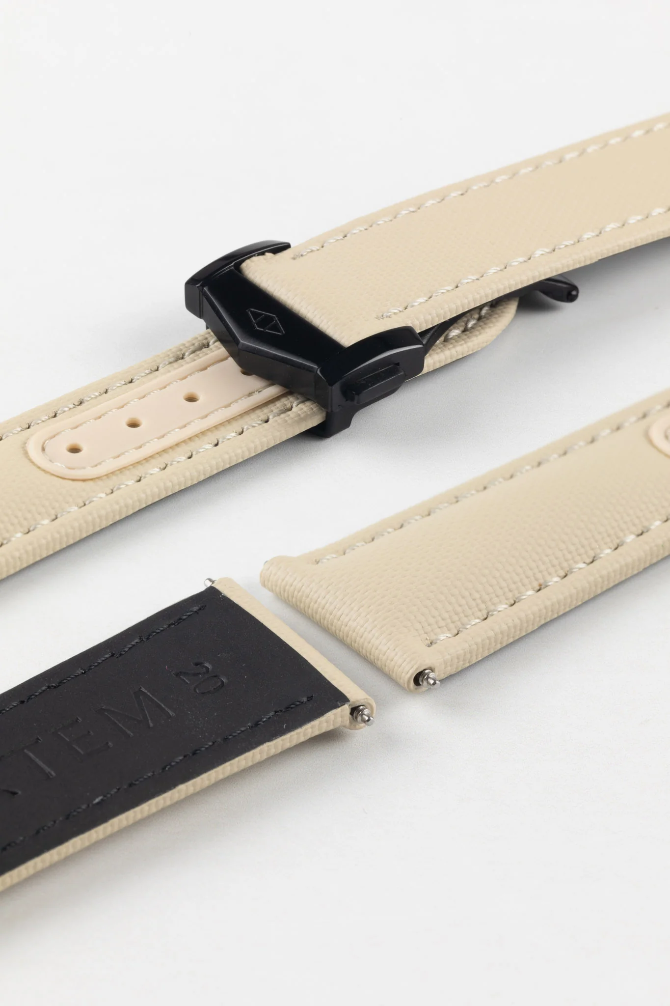 Artem Straps Loop-less™ Beige Sailcloth Watch Strap with White Stitching - Image 7