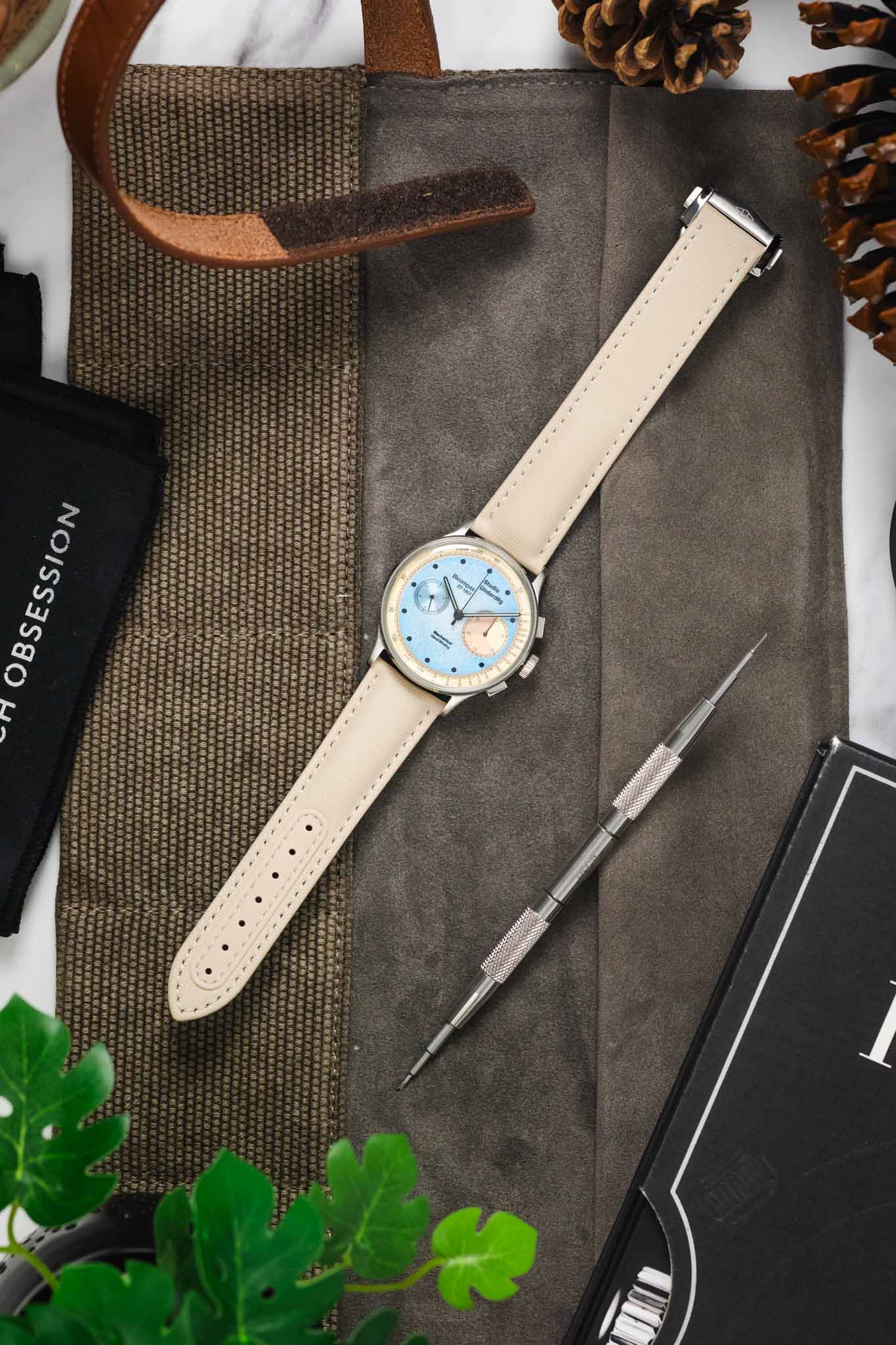 Artem Straps Loop-less™ Beige Sailcloth Watch Strap with White Stitching - Image 8