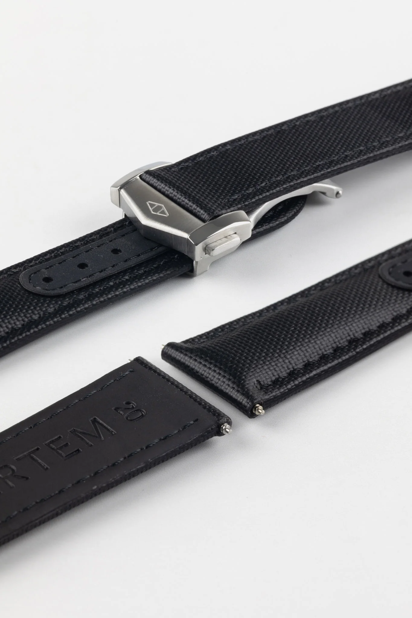 Artem Straps Loop-less™ Black Sailcloth Watch Strap with Black Stitching - Image 6