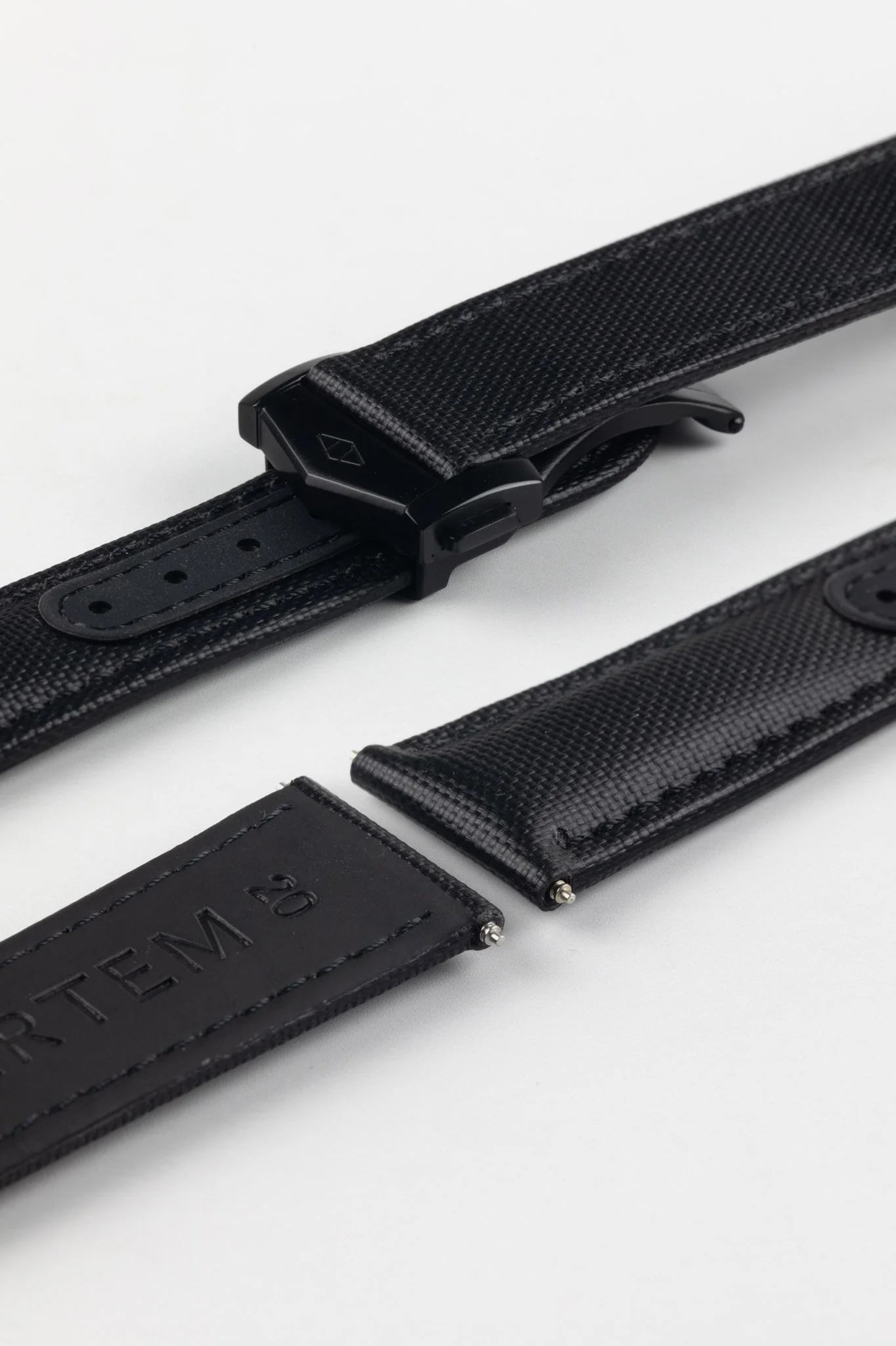 Artem Straps Loop-less™ Black Sailcloth Watch Strap with Black Stitching - Image 7