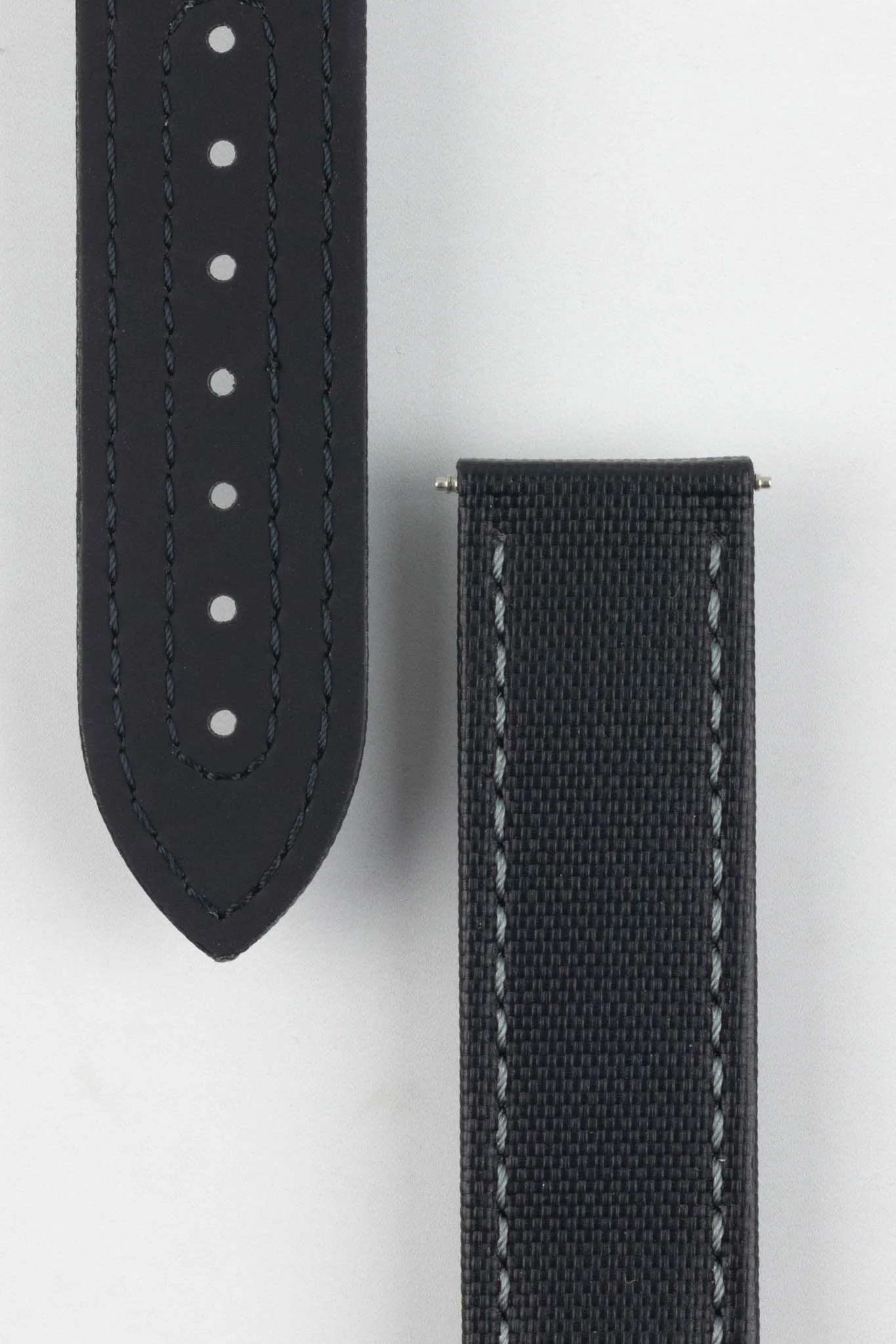 Artem Straps Loop-Less Black Sailcloth Watch Strap with Grey Stitching - Image 3
