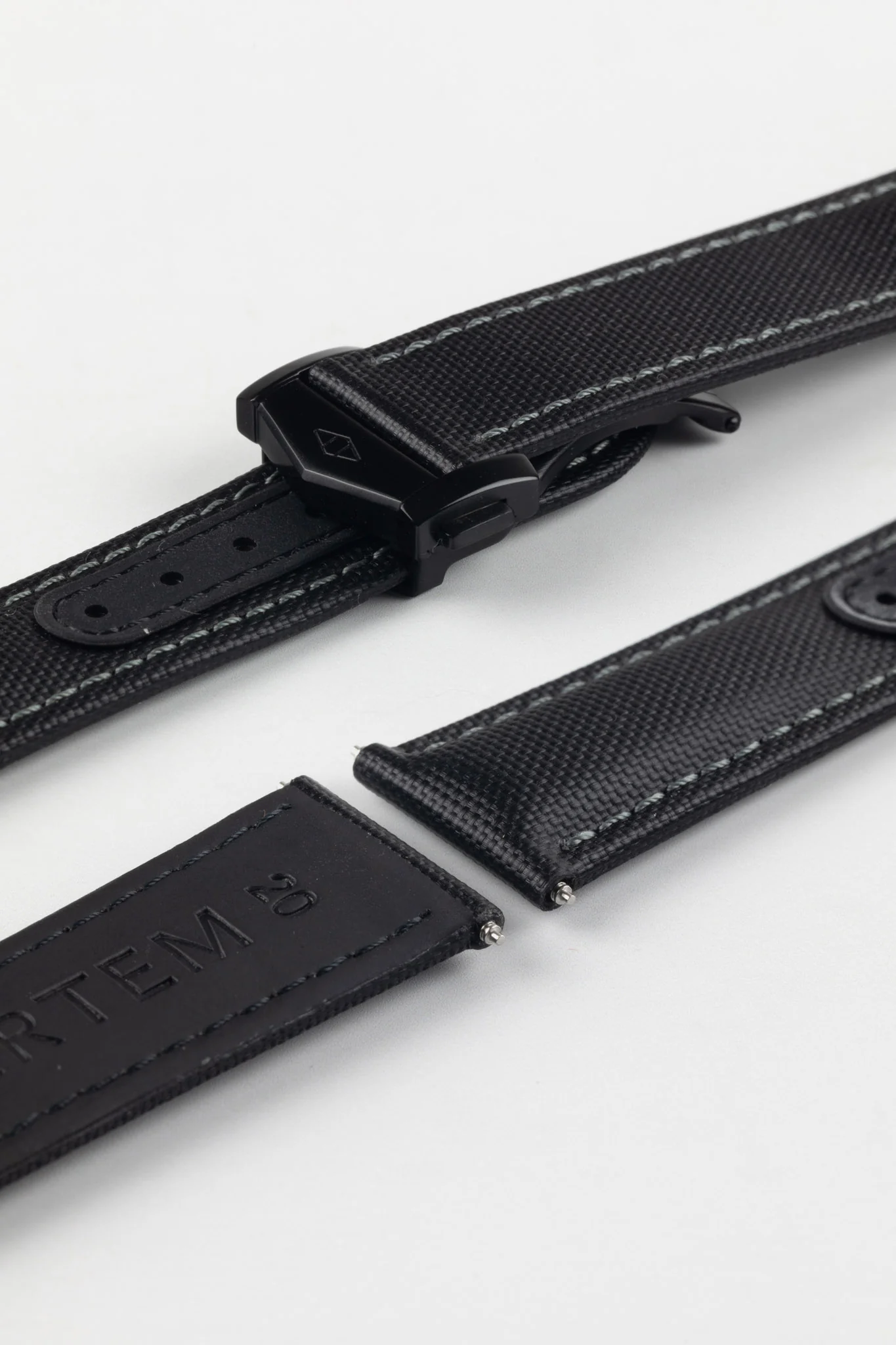 Artem Straps Loop-Less Black Sailcloth Watch Strap with Grey Stitching - Image 5