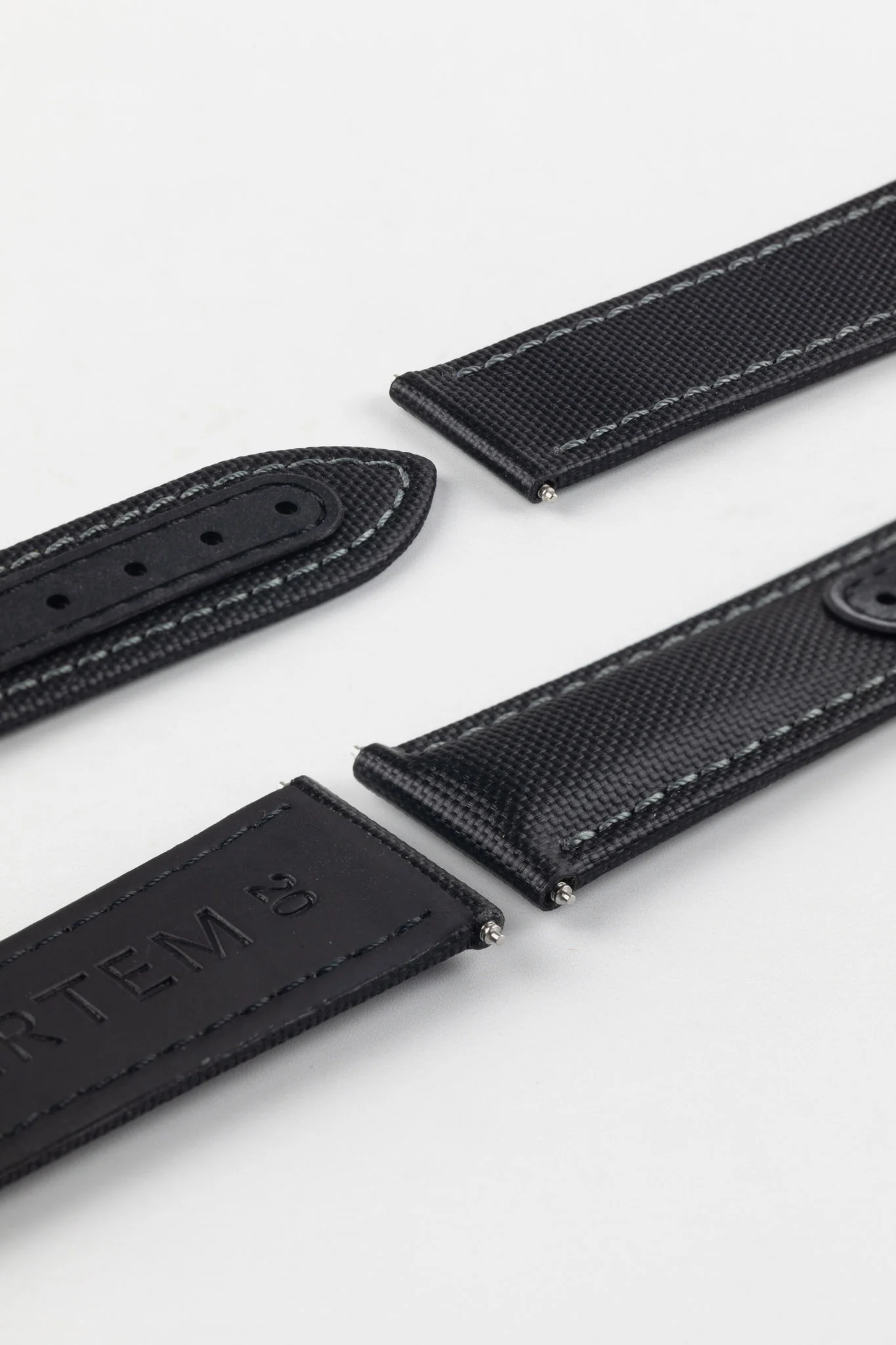 Artem Straps Loop-Less Black Sailcloth Watch Strap with Grey Stitching - Image 6