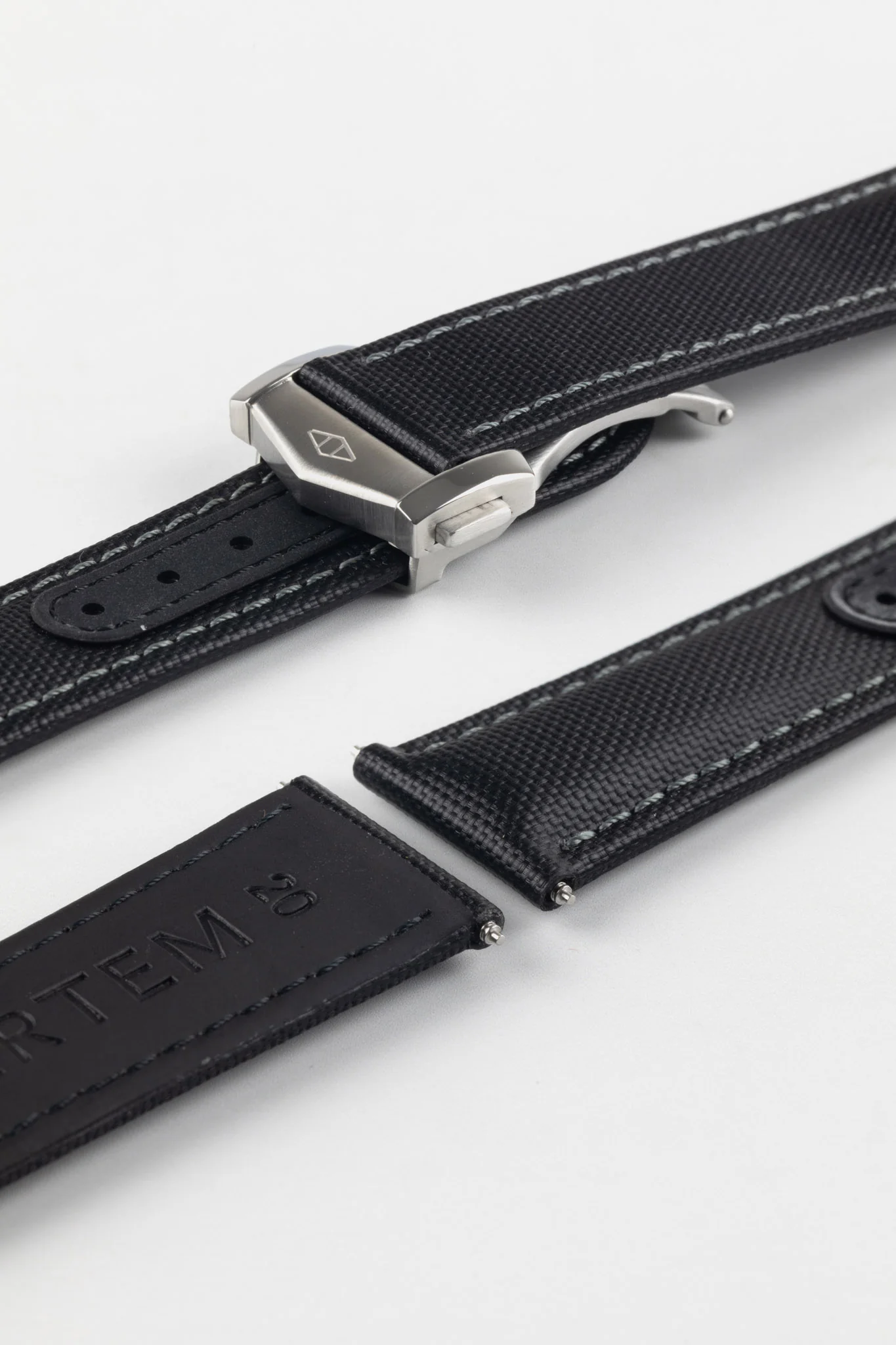 Artem Straps Loop-Less Black Sailcloth Watch Strap with Grey Stitching - Image 7