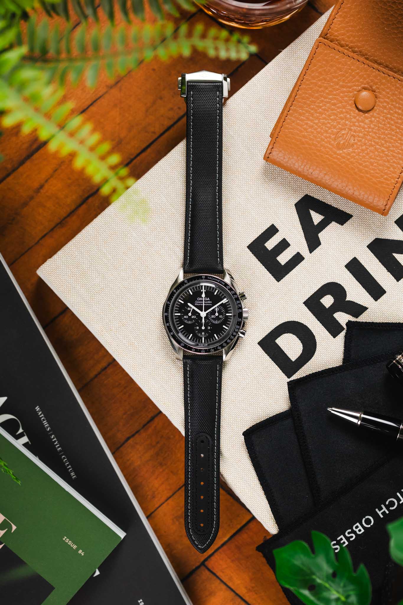 Artem Straps Loop-Less Black Sailcloth Watch Strap with Grey Stitching - Image 8