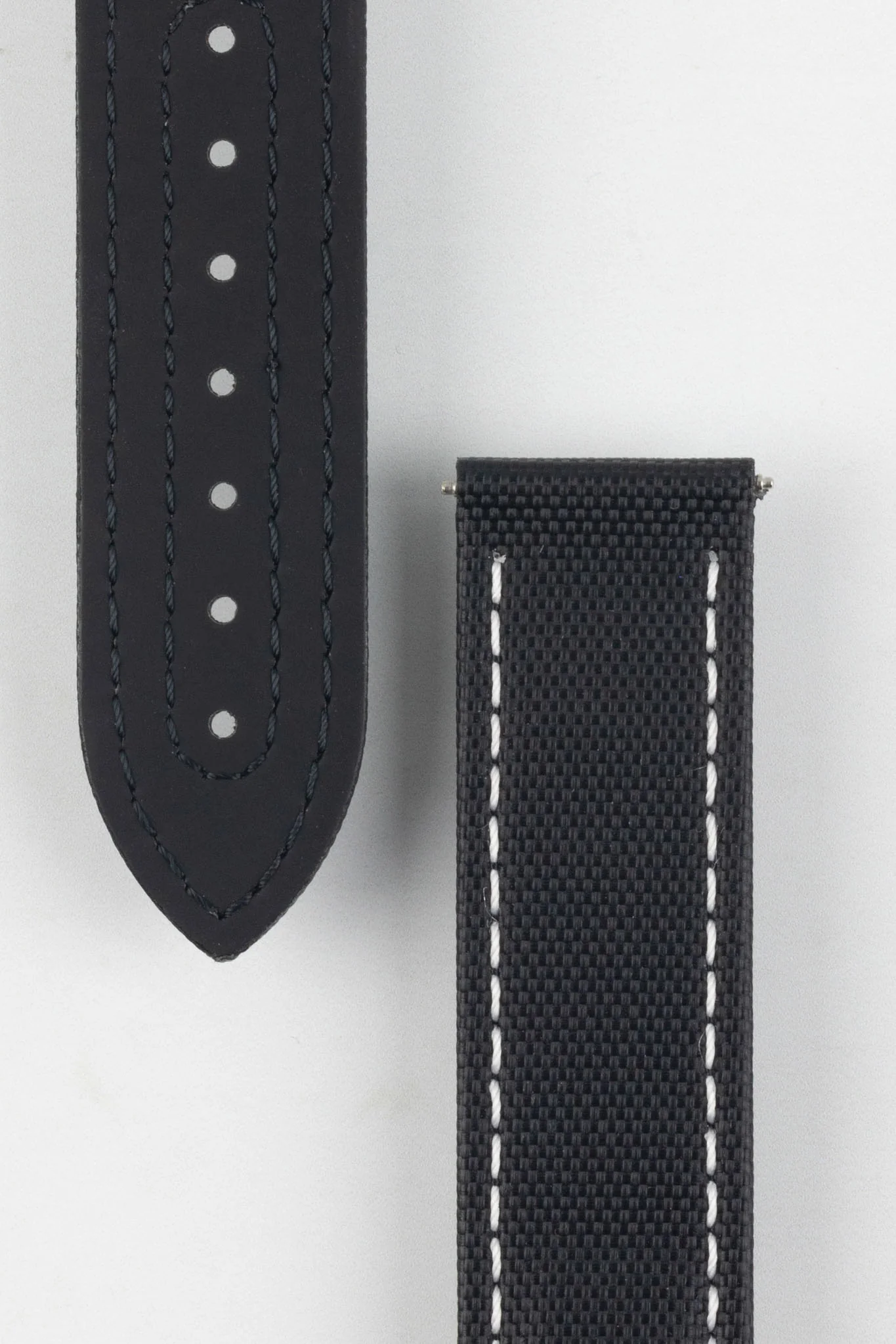 Artem Straps Loop-less™ Black Sailcloth Watch Strap with White Stitching - Image 3
