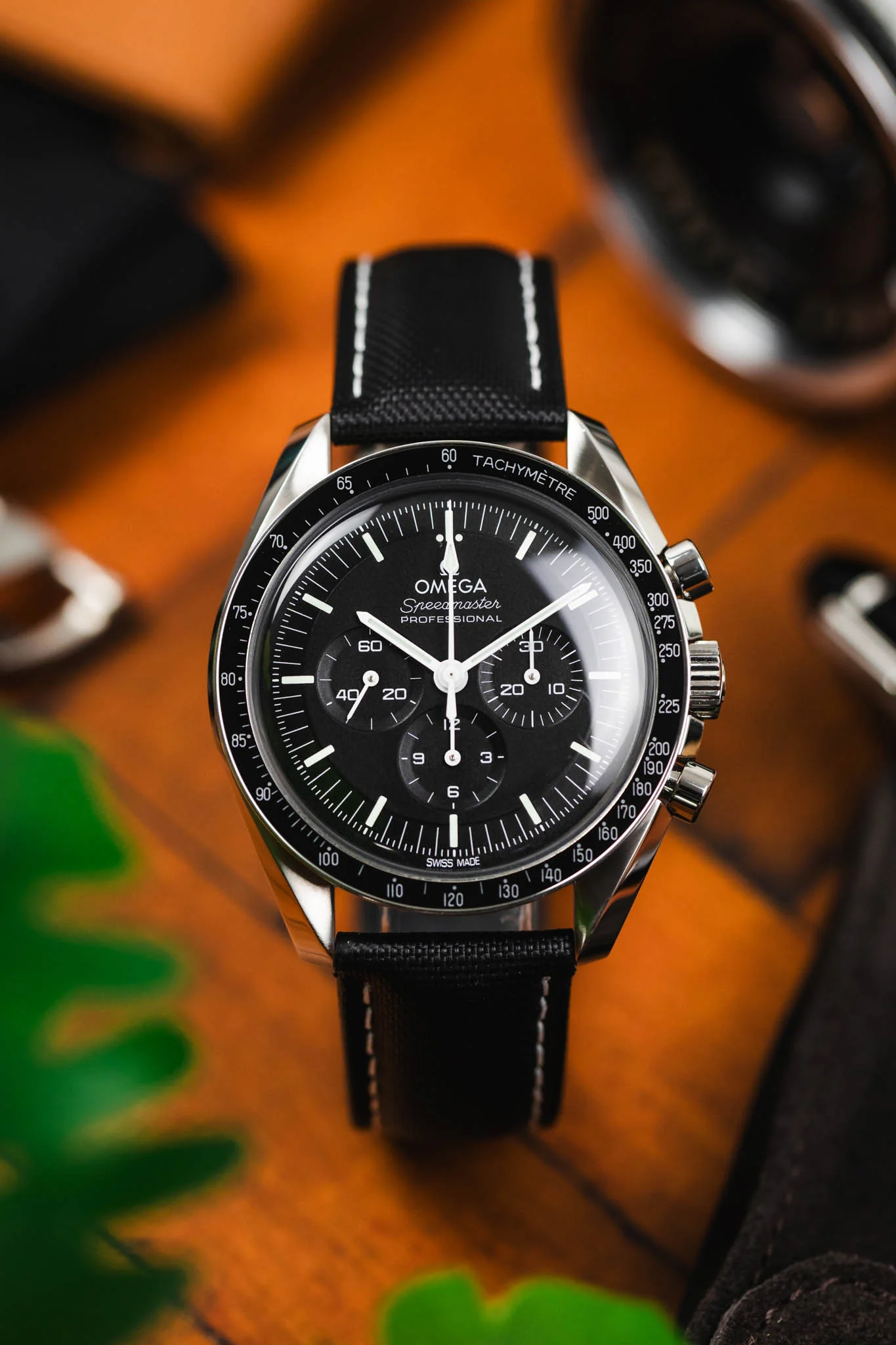 Artem Straps Loop-less™ Black Sailcloth Watch Strap with White Stitching - Image 4