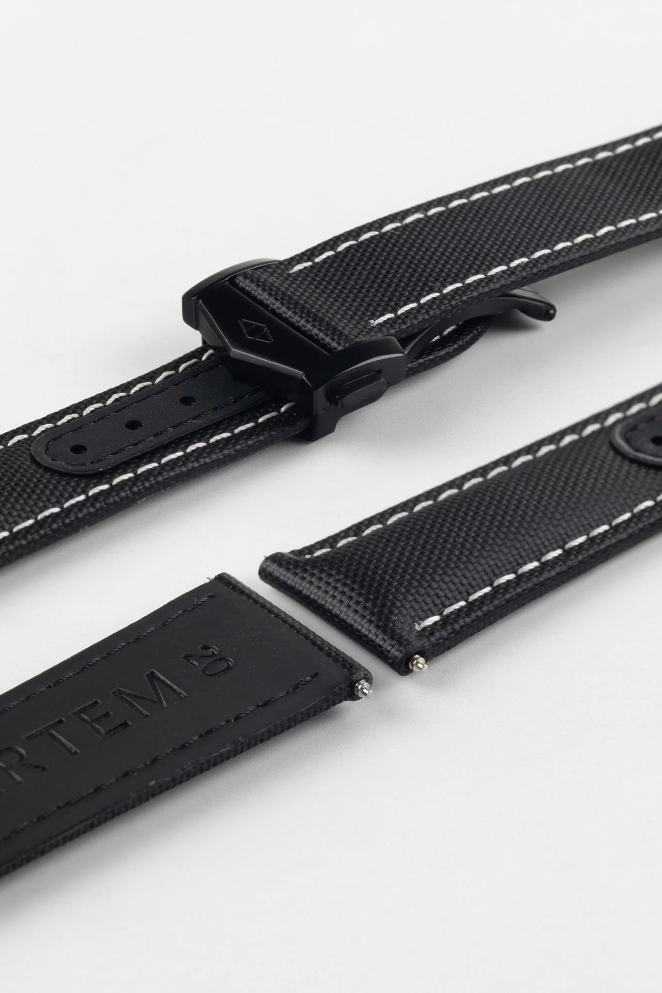 Artem Straps Loop-less™ Black Sailcloth Watch Strap with White Stitching - Image 5