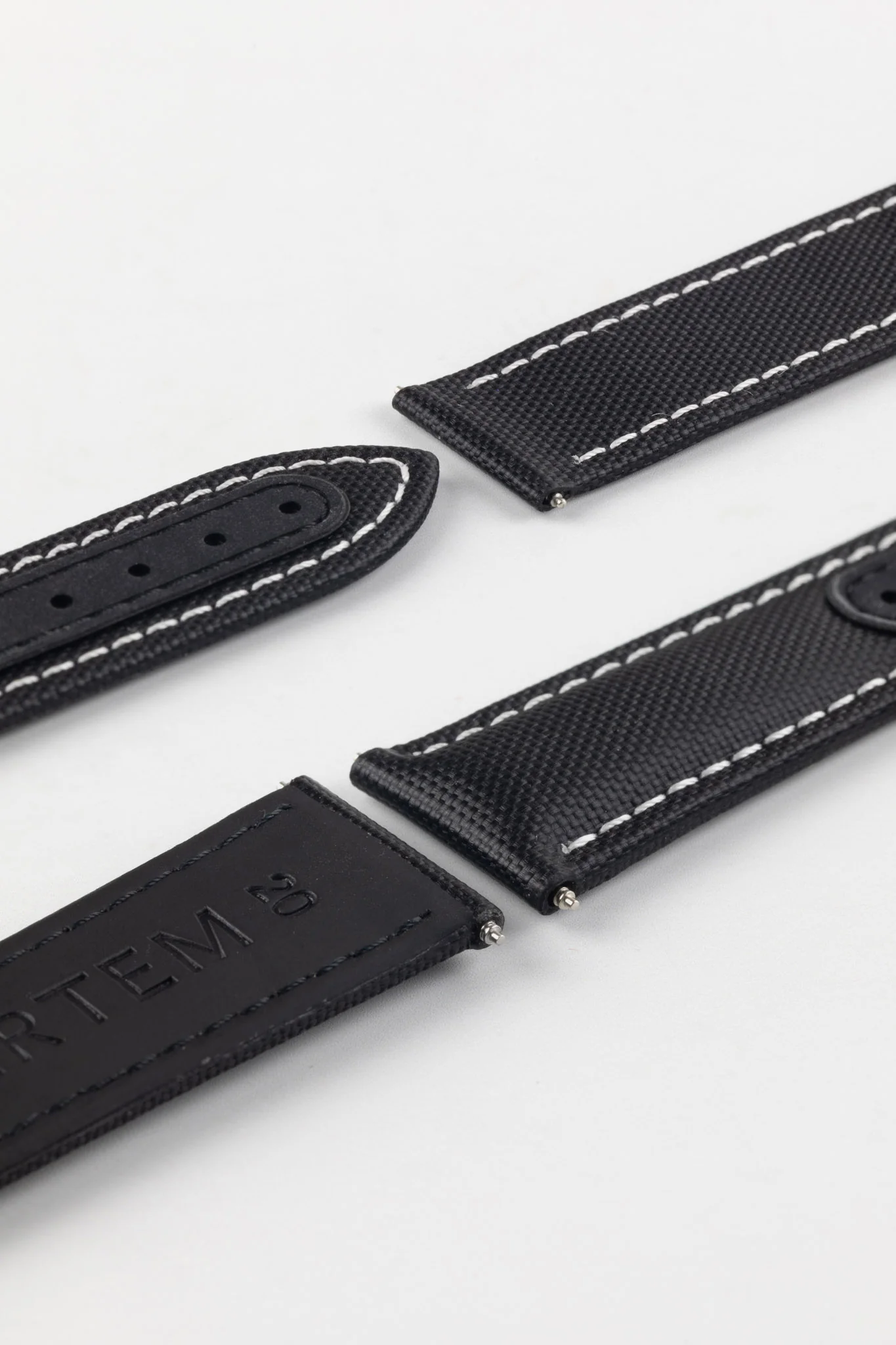 Artem Straps Loop-less™ Black Sailcloth Watch Strap with White Stitching - Image 6