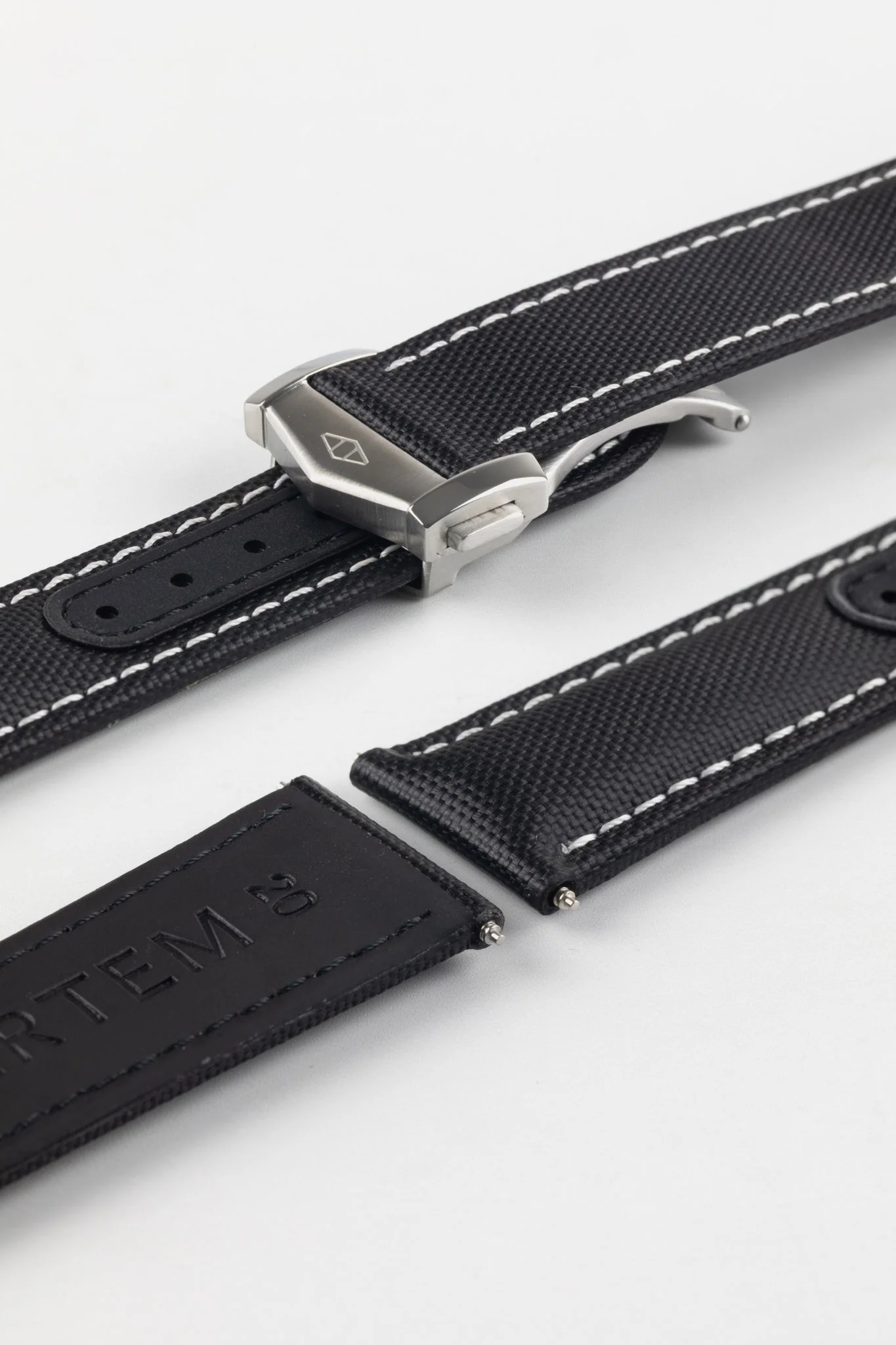 Artem Straps Loop-less™ Black Sailcloth Watch Strap with White Stitching - Image 7