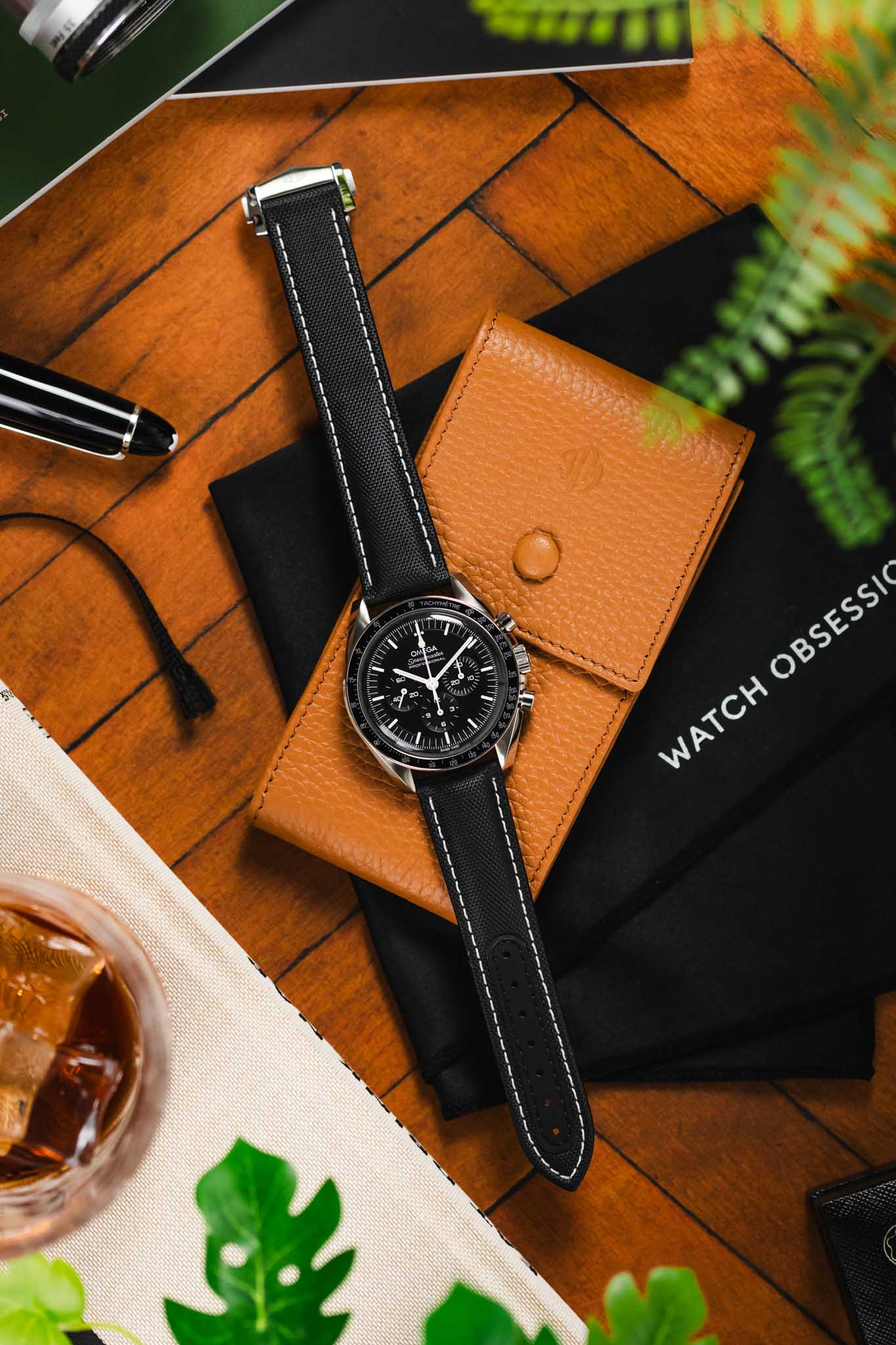 Artem Straps Loop-less™ Black Sailcloth Watch Strap with White Stitching - Image 8