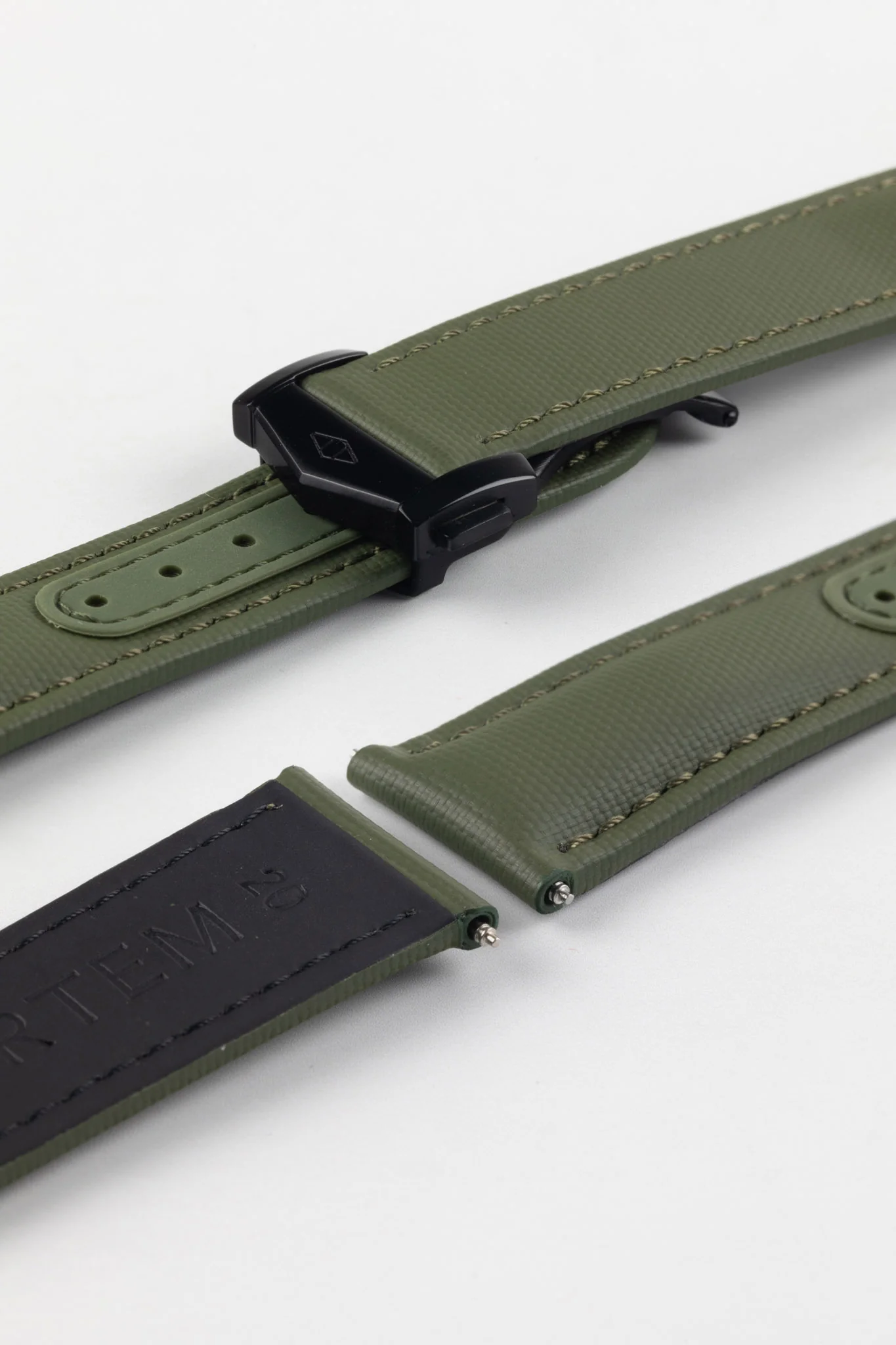 Artem Straps Loop-less™ Green Sailcloth Watch Strap with Green Stitching - Image 5