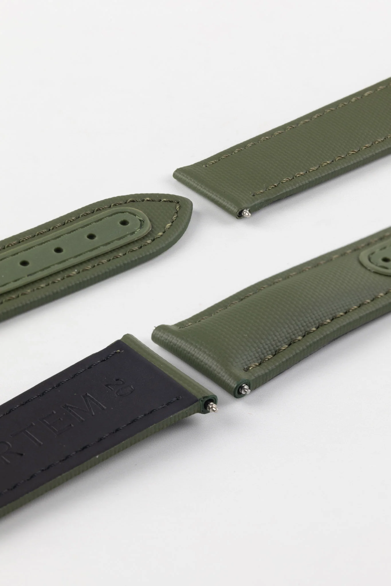Artem Straps Loop-less™ Green Sailcloth Watch Strap with Green Stitching - Image 6