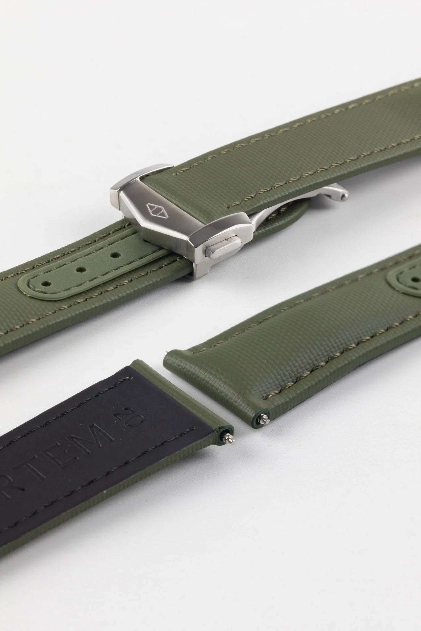 Artem Straps Loop-less™ Green Sailcloth Watch Strap with Green Stitching - Image 7