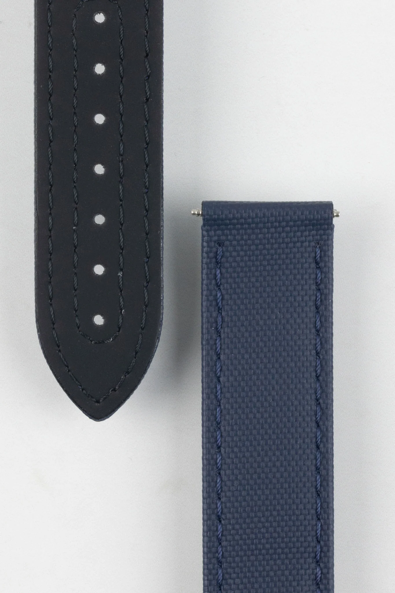 Artem Straps Loop-less™ Navy Blue Sailcloth Watch Strap with Blue Stitching - Image 3