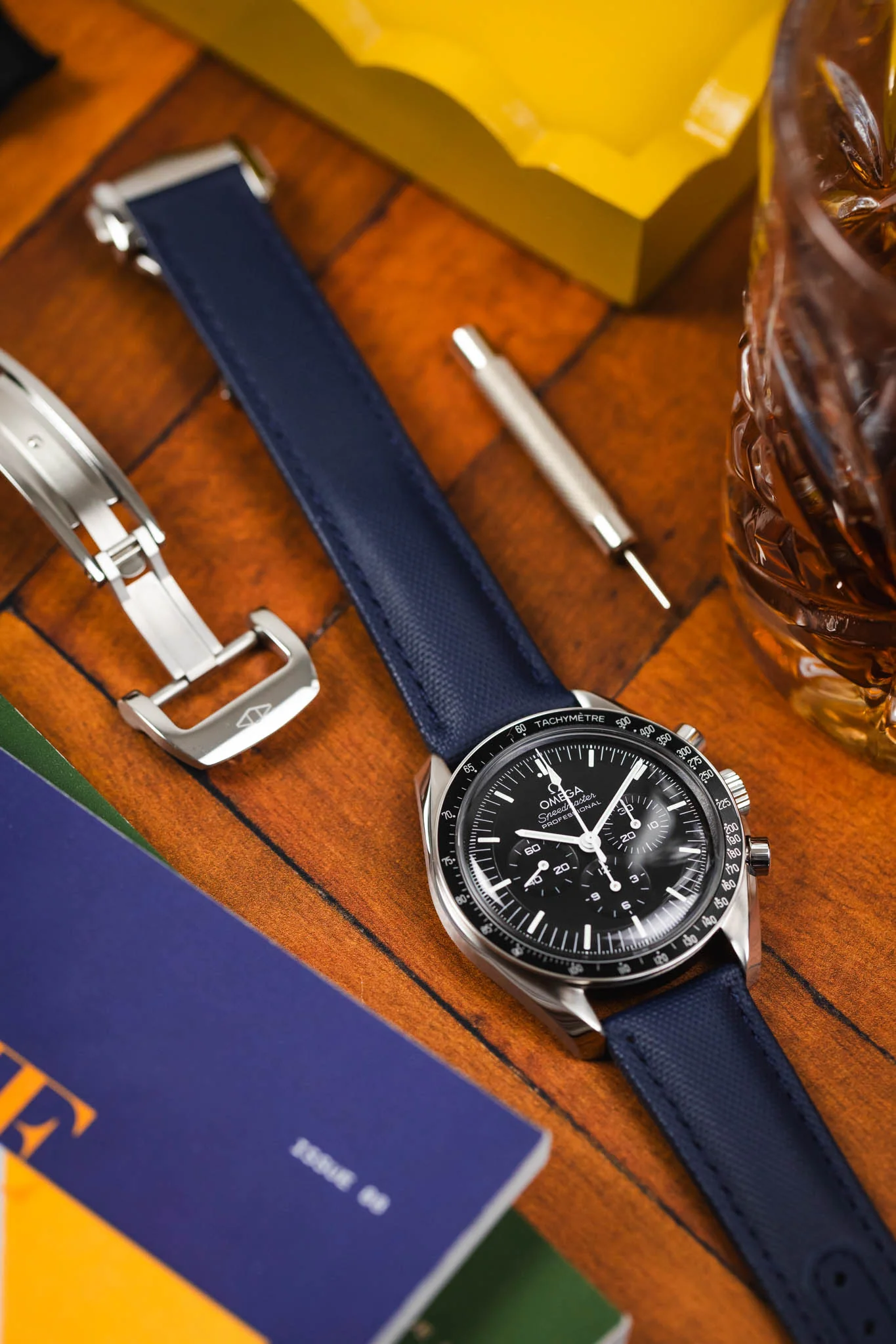 Artem Straps Loop-less™ Navy Blue Sailcloth Watch Strap with Blue Stitching - Image 4