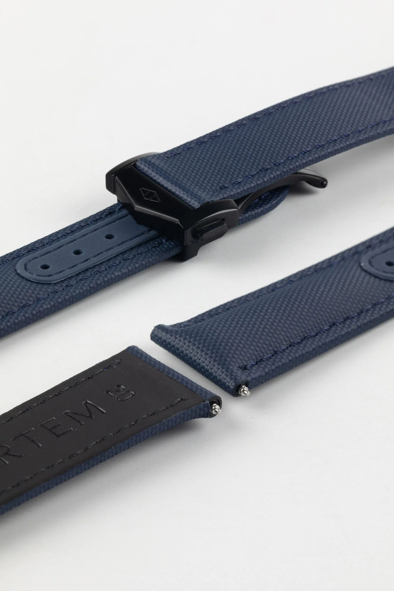 Artem Straps Loop-less™ Navy Blue Sailcloth Watch Strap with Blue Stitching - Image 5