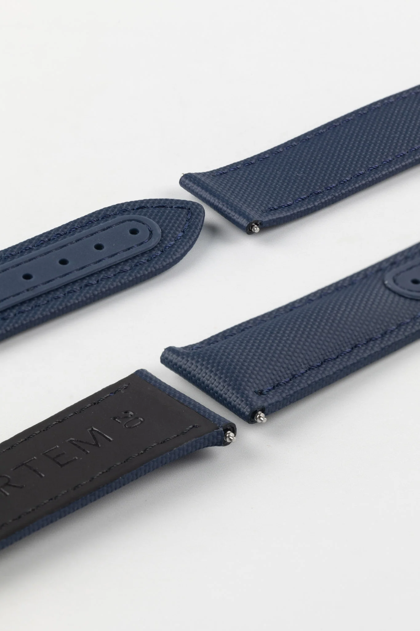Artem Straps Loop-less™ Navy Blue Sailcloth Watch Strap with Blue Stitching - Image 6