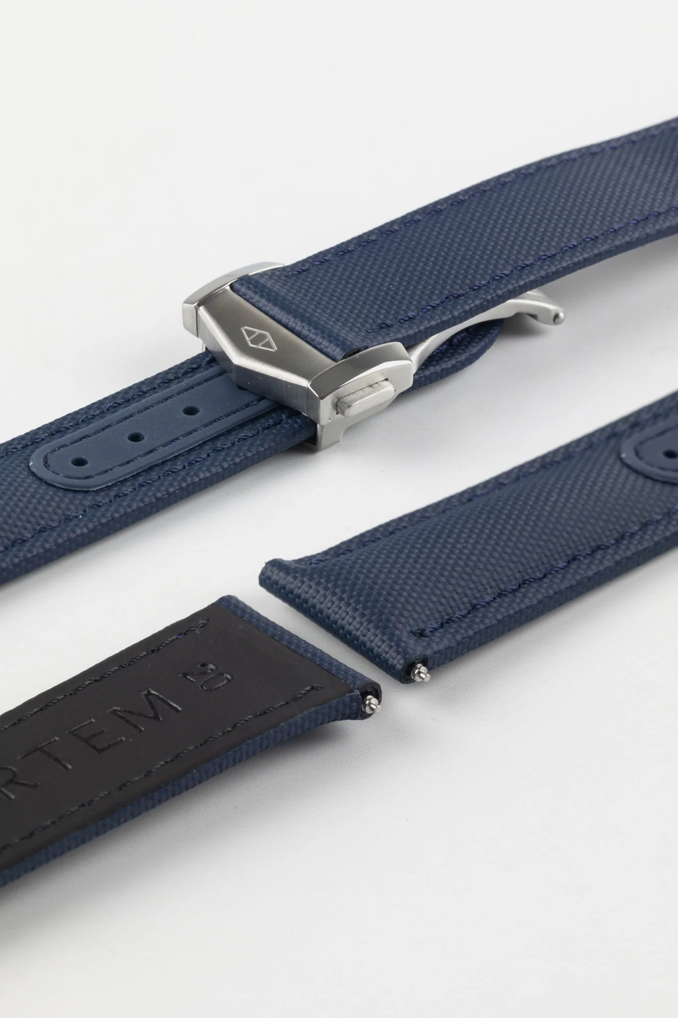 Artem Straps Loop-less™ Navy Blue Sailcloth Watch Strap with Blue Stitching - Image 7