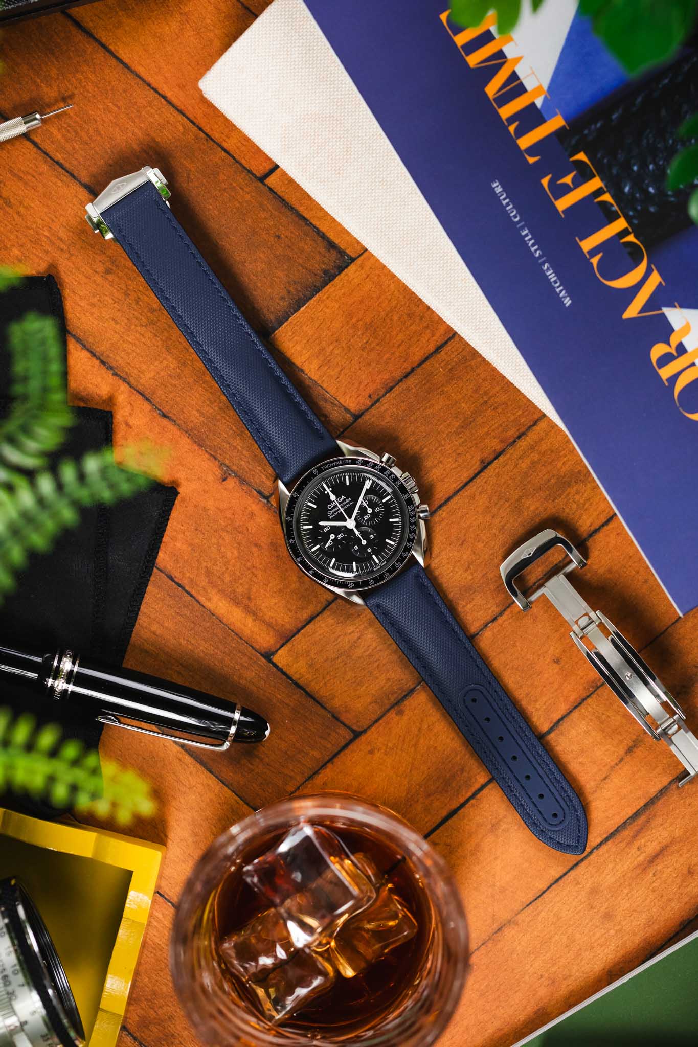 Artem Straps Loop-less™ Navy Blue Sailcloth Watch Strap with Blue Stitching - Image 8