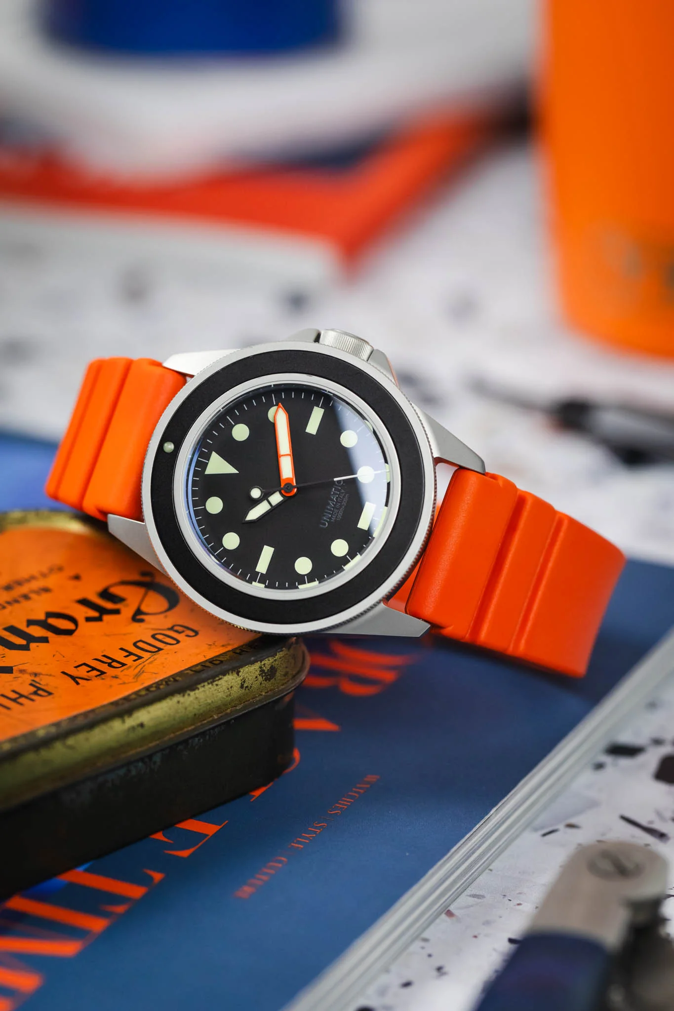 Bonetto Cinturini 284 Premium Rubber Sports Watch Strap in FADED ORANGE - Image 4