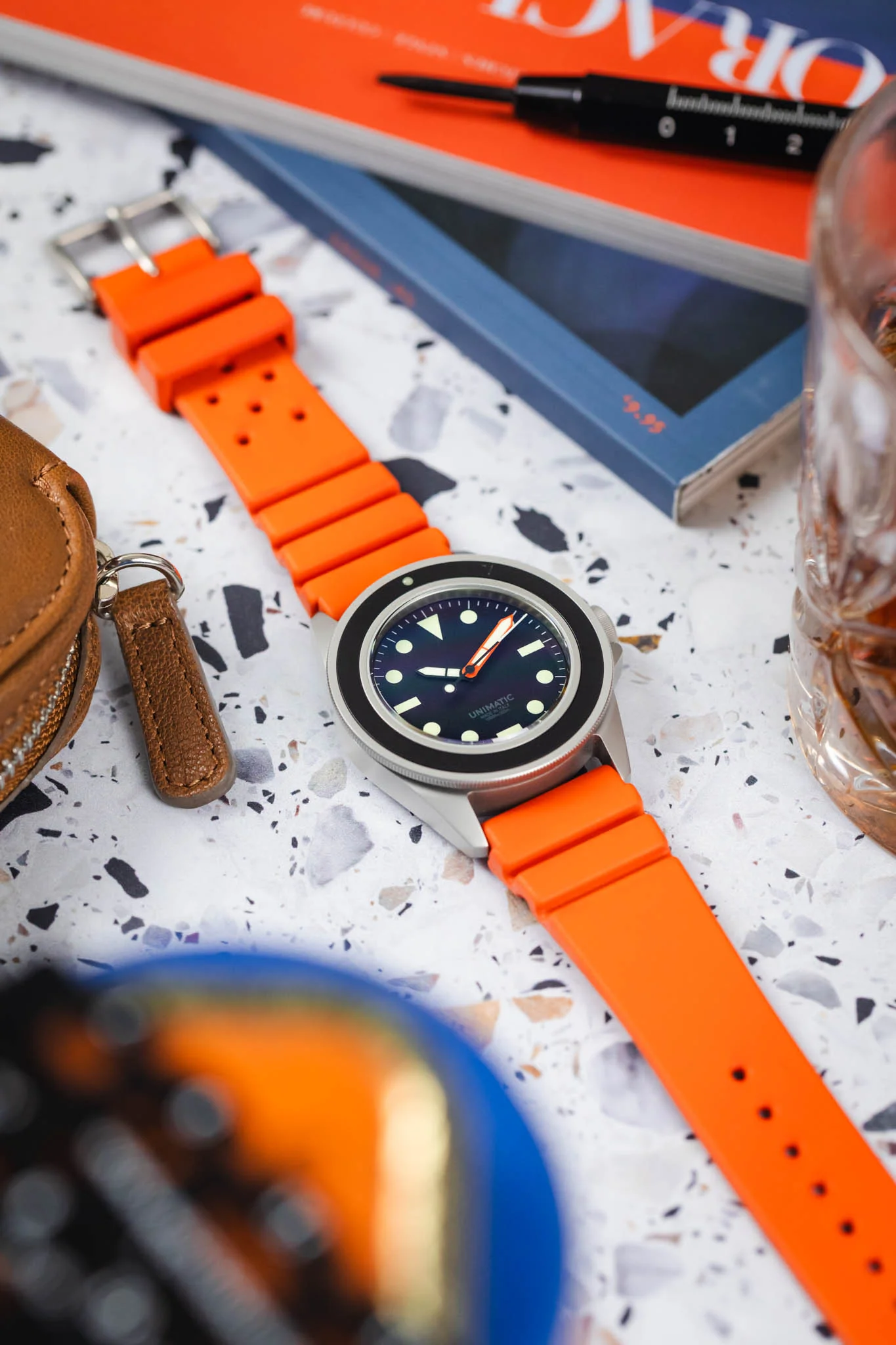 Bonetto Cinturini 284 Premium Rubber Sports Watch Strap in FADED ORANGE - Image 6