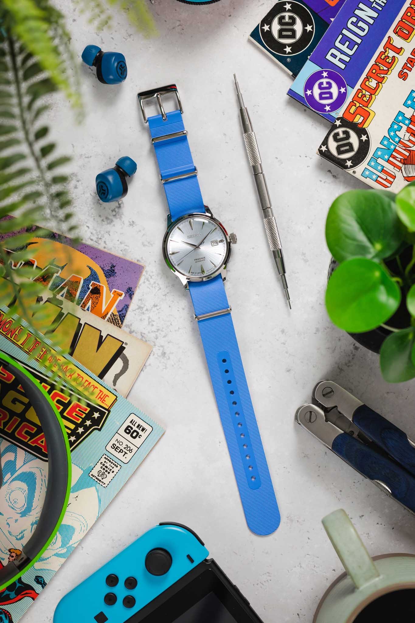 Bonetto Cinturini 328 Premium Rubber One-Piece Watch Strap in AZURE BLUE - Image 9