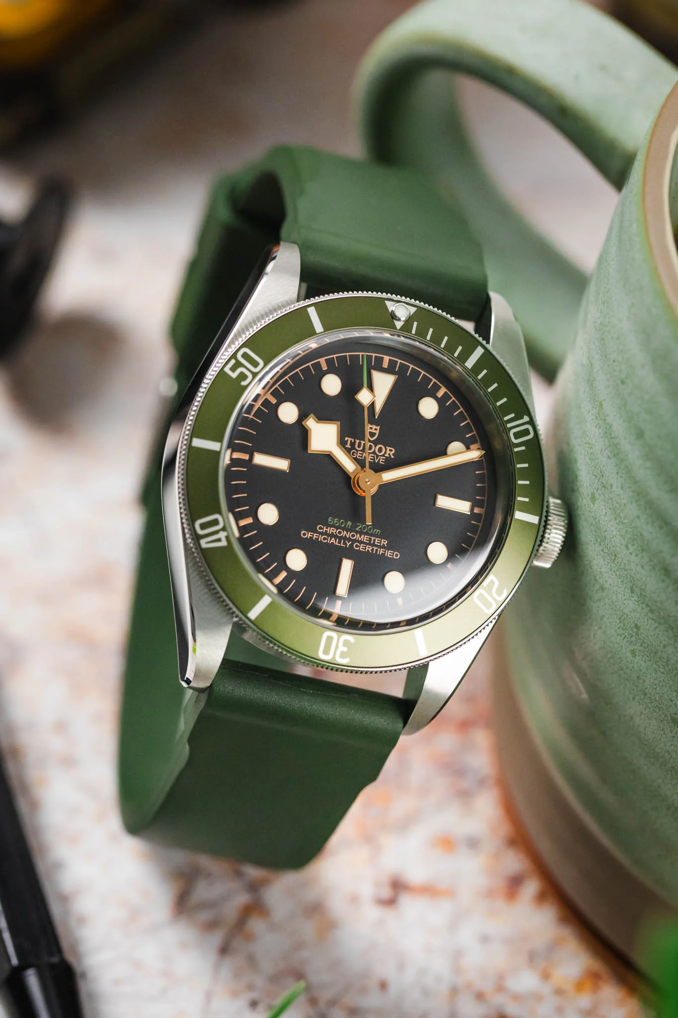 Bonetto Cinturini 317 Premium Rubber Watch Strap in DARK GREEN - Image 4