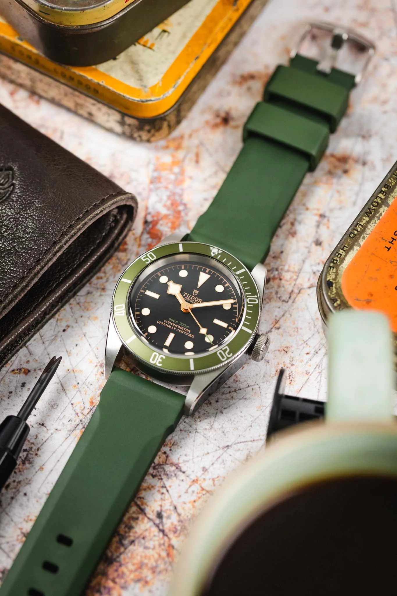 Bonetto Cinturini 317 Premium Rubber Watch Strap in DARK GREEN - Image 6