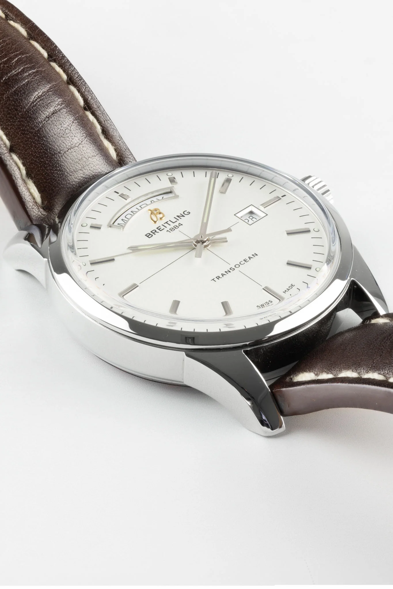 BREITLING A4531012/G751 Transocean Automatic 43mm Day-Date Watch - Cream Dial & Brown Leather Strap - Image 3