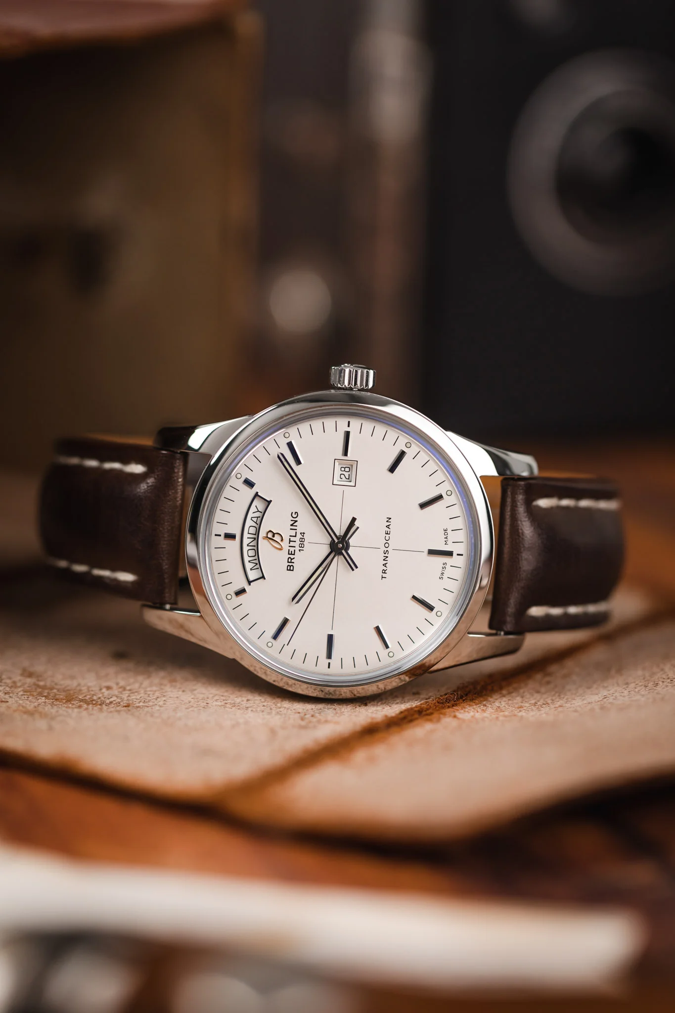 BREITLING A4531012/G751 Transocean Automatic 43mm Day-Date Watch - Cream Dial & Brown Leather Strap - Image 4