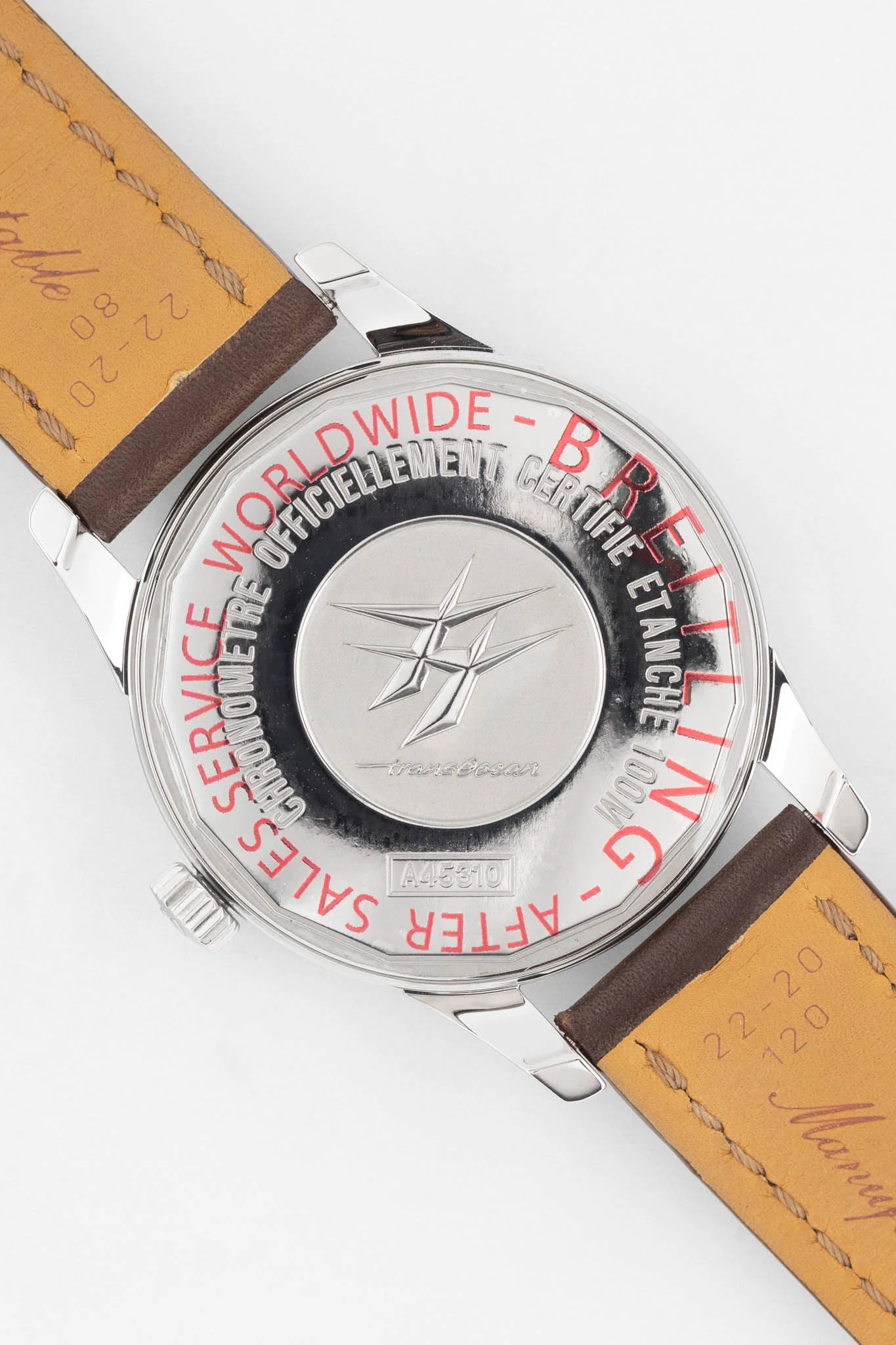 BREITLING A4531012/G751 Transocean Automatic 43mm Day-Date Watch - Cream Dial & Brown Leather Strap - Image 7