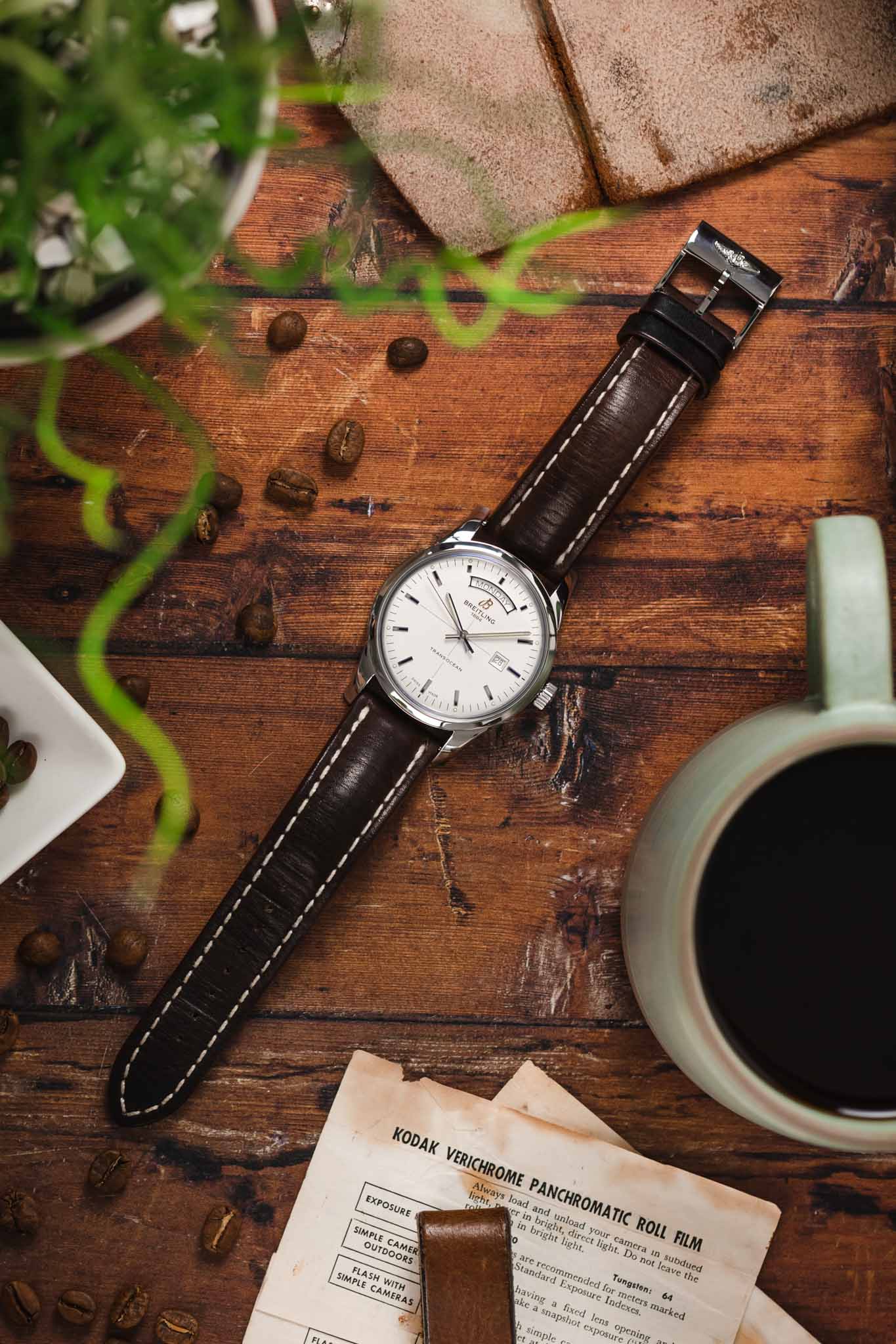 BREITLING A4531012/G751 Transocean Automatic 43mm Day-Date Watch - Cream Dial & Brown Leather Strap - Image 8