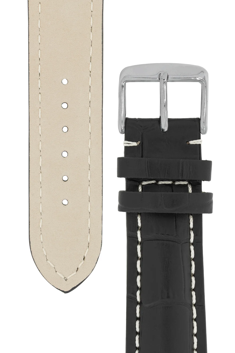 Breitling-Style Alligator-Embossed Watch Strap & Buckle Black - Image 3