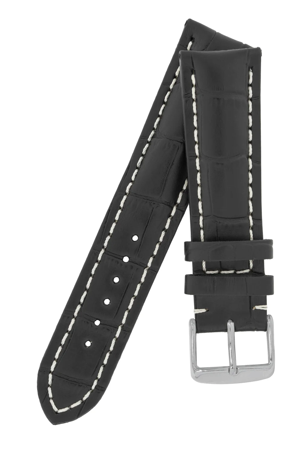 Breitling-Style Alligator-Embossed Watch Strap & Buckle Black - Image 4