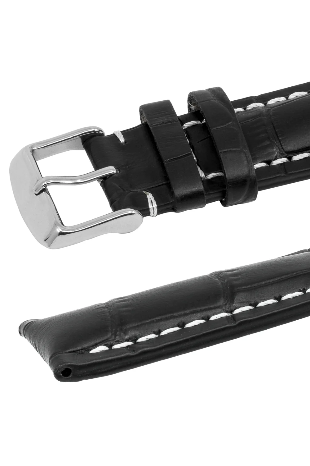 Breitling-Style Alligator-Embossed Watch Strap & Buckle Black - Image 5