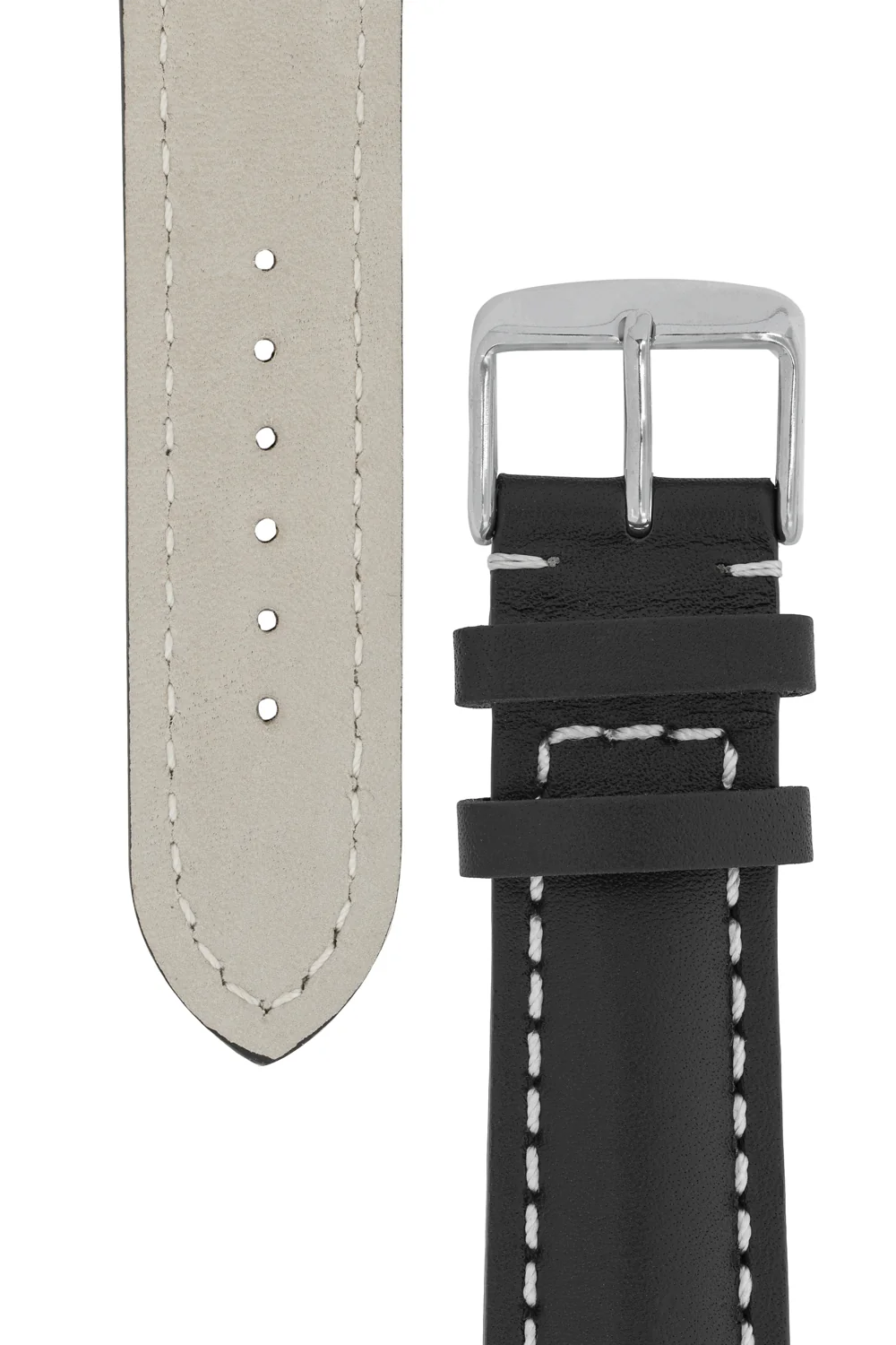 Breitling-Style Calf Leather Watch Strap and Buckle in BLACK - Image 3