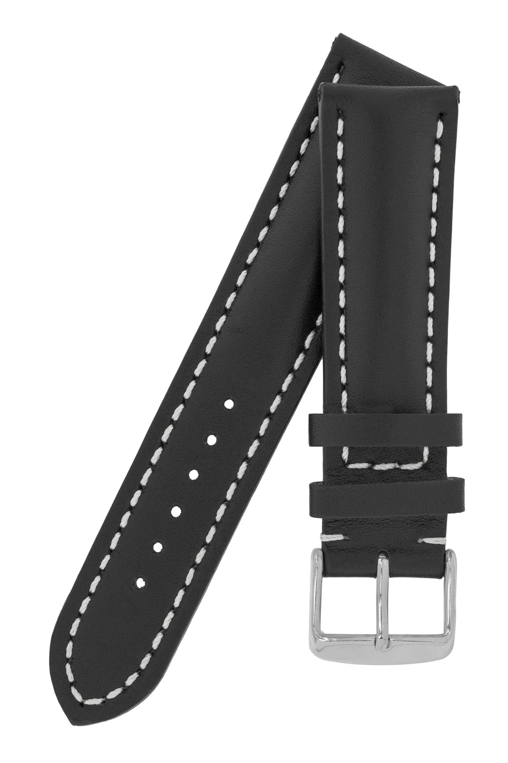 Breitling-Style Calf Leather Watch Strap and Buckle in BLACK - Image 4