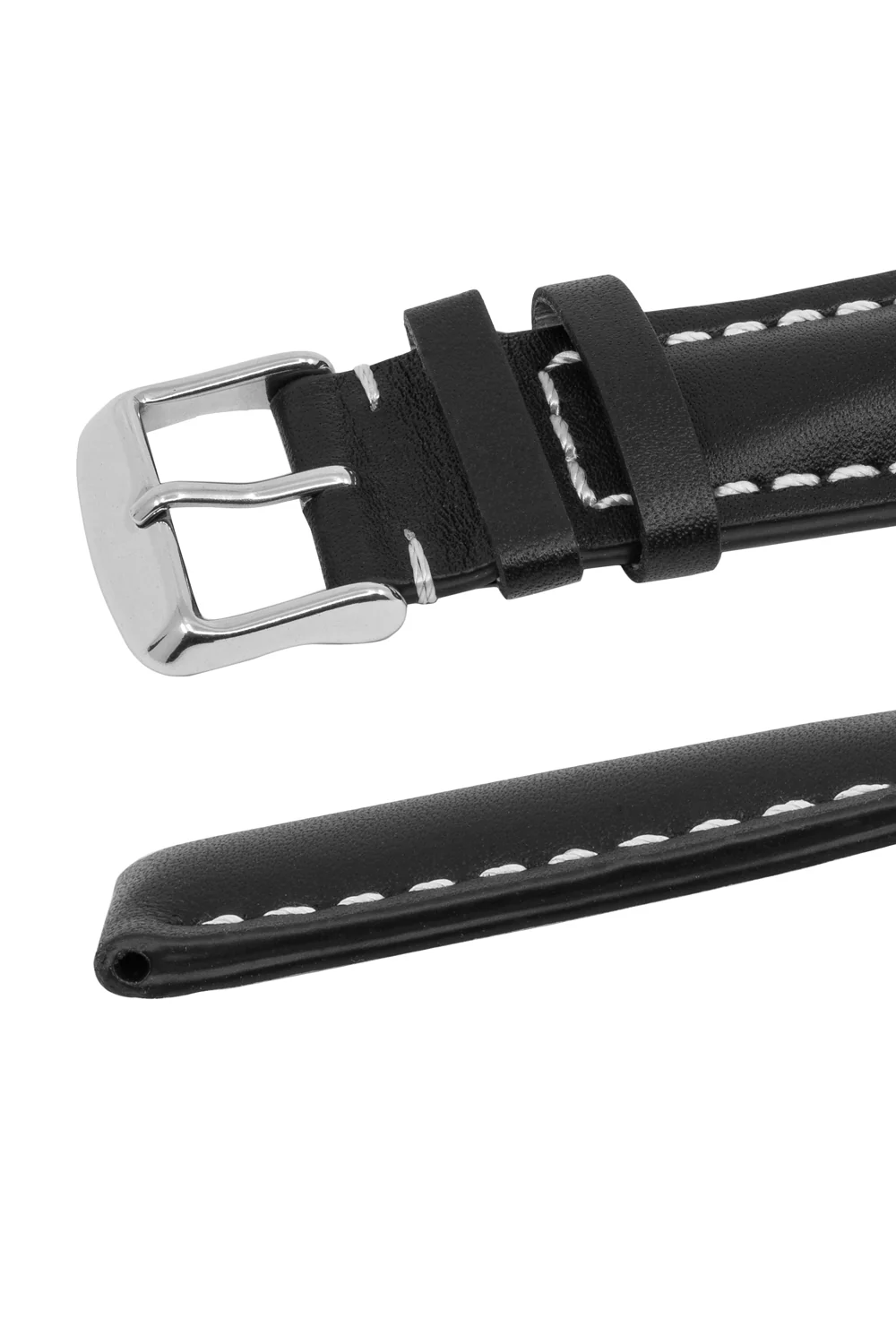 Breitling-Style Calf Leather Watch Strap and Buckle in BLACK - Image 5