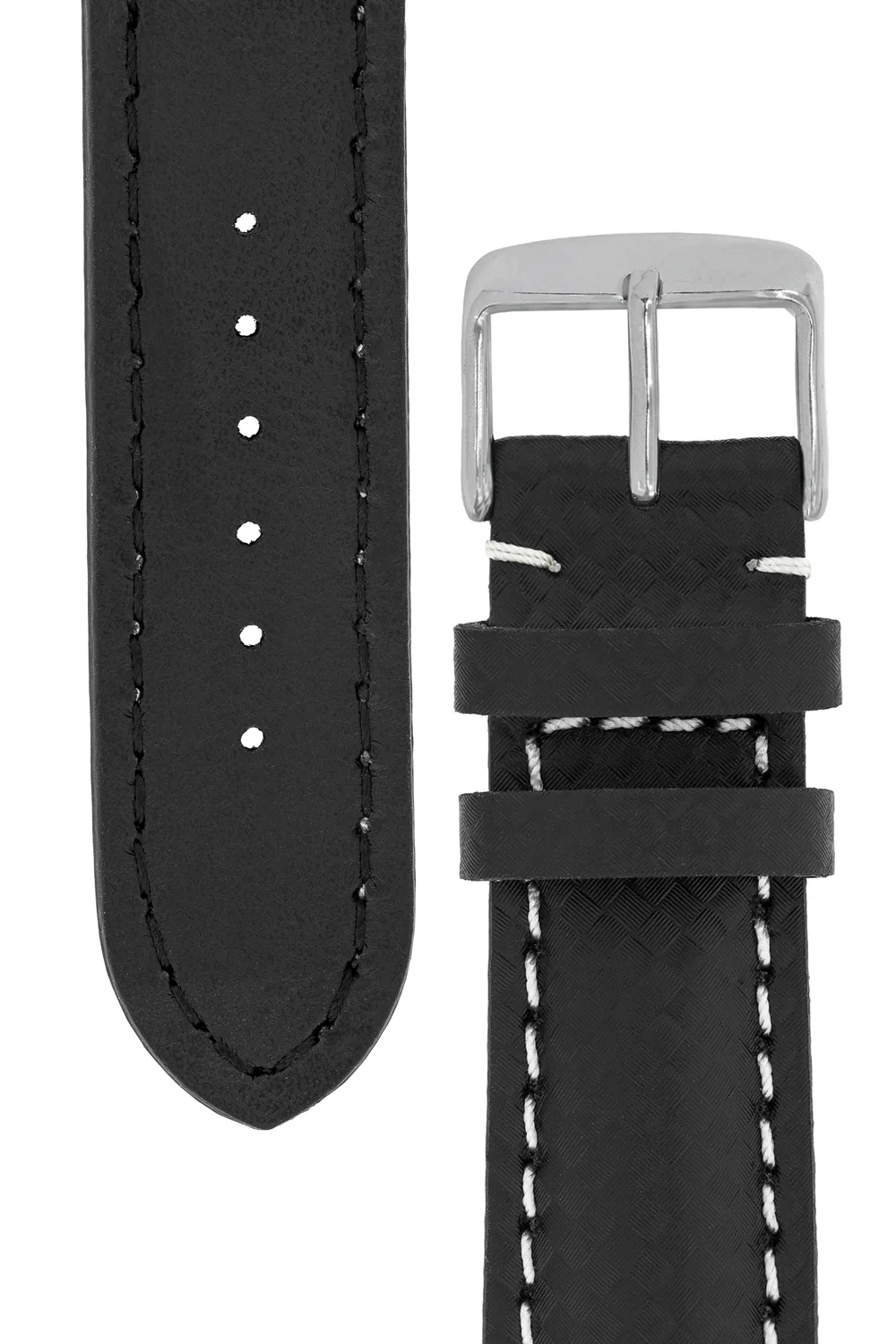 Breitling-Style Carbon-Embossed Leather Watch Strap Black - Image 3