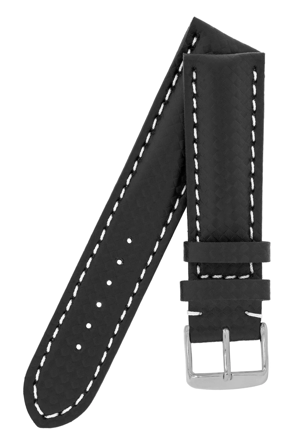 Breitling-Style Carbon-Embossed Leather Watch Strap Black - Image 4