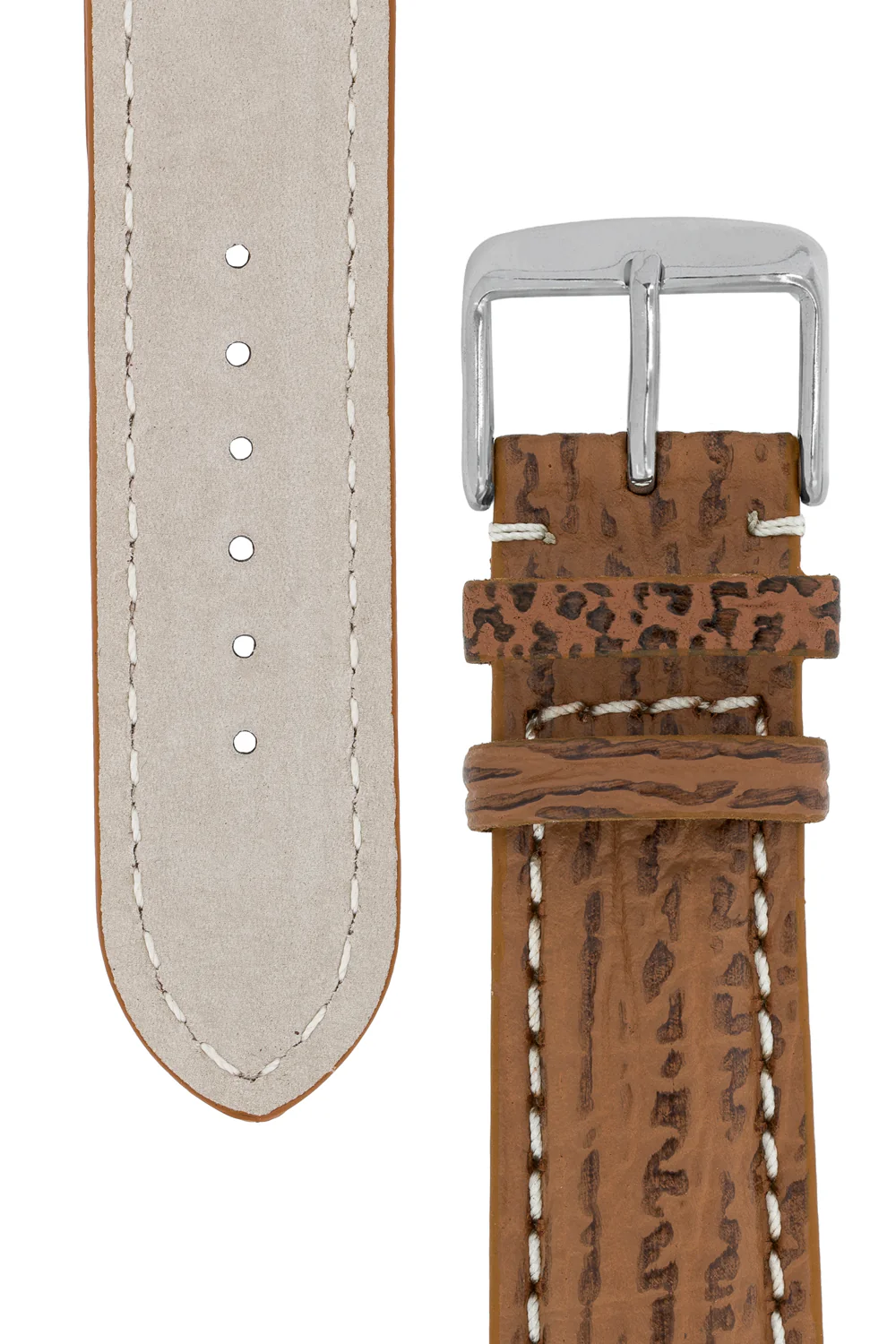 Breitling-Style Shark Skin Leather Watch Strap and Buckle Honey Brown - Image 3