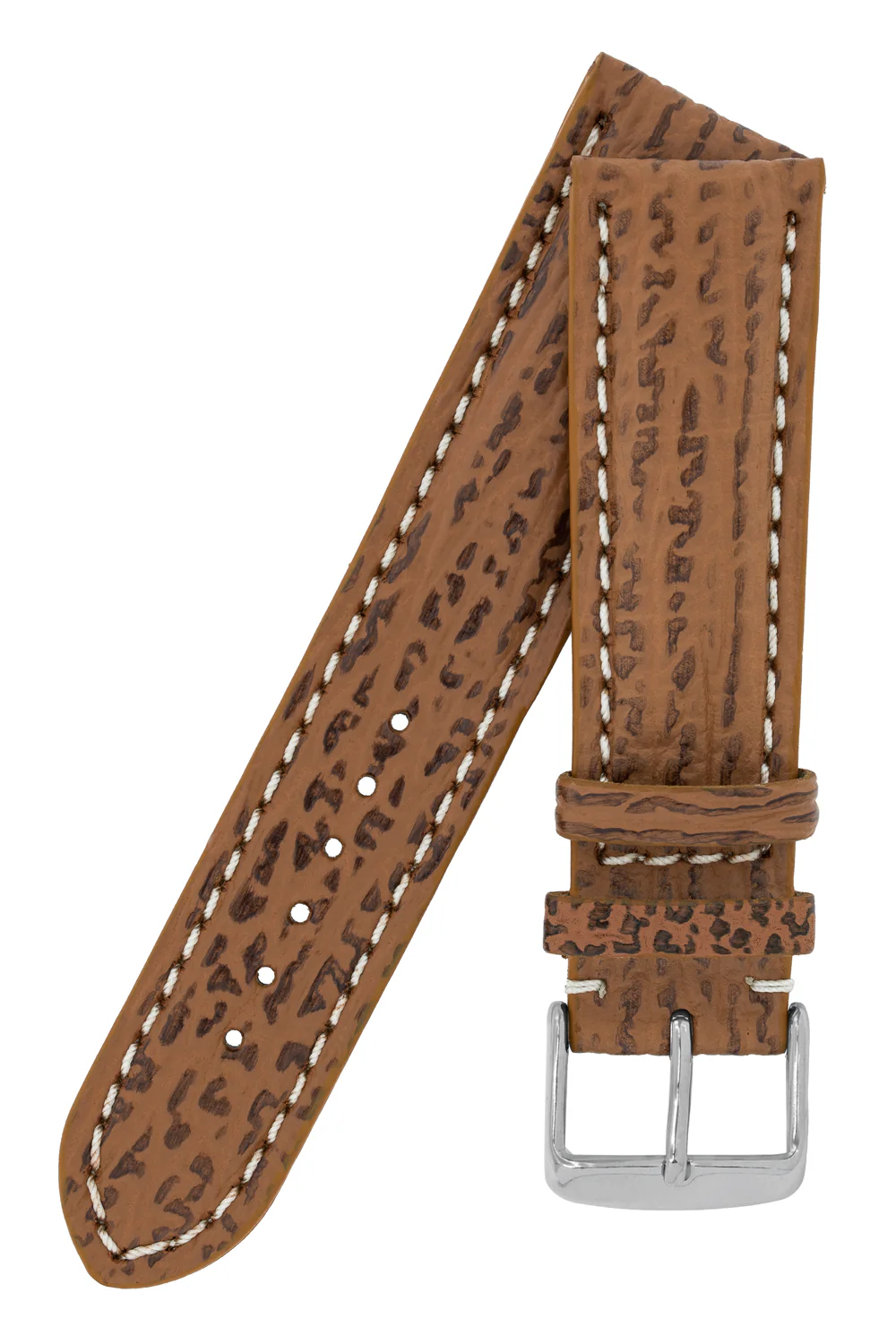 Breitling-Style Shark Skin Leather Watch Strap and Buckle Honey Brown - Image 4