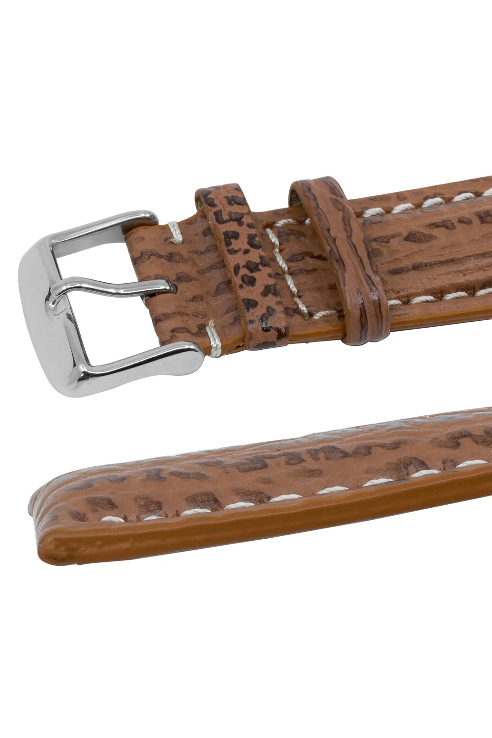 Breitling-Style Shark Skin Leather Watch Strap and Buckle Honey Brown - Image 5