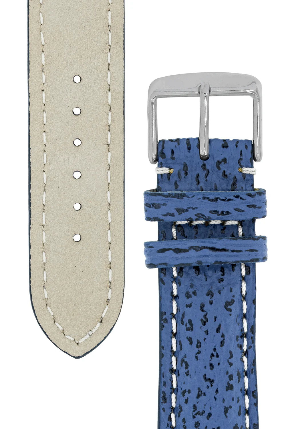 Breitling-Style Shark Leather Watch Strap and Buckle in NIGHT BLUE - Image 3