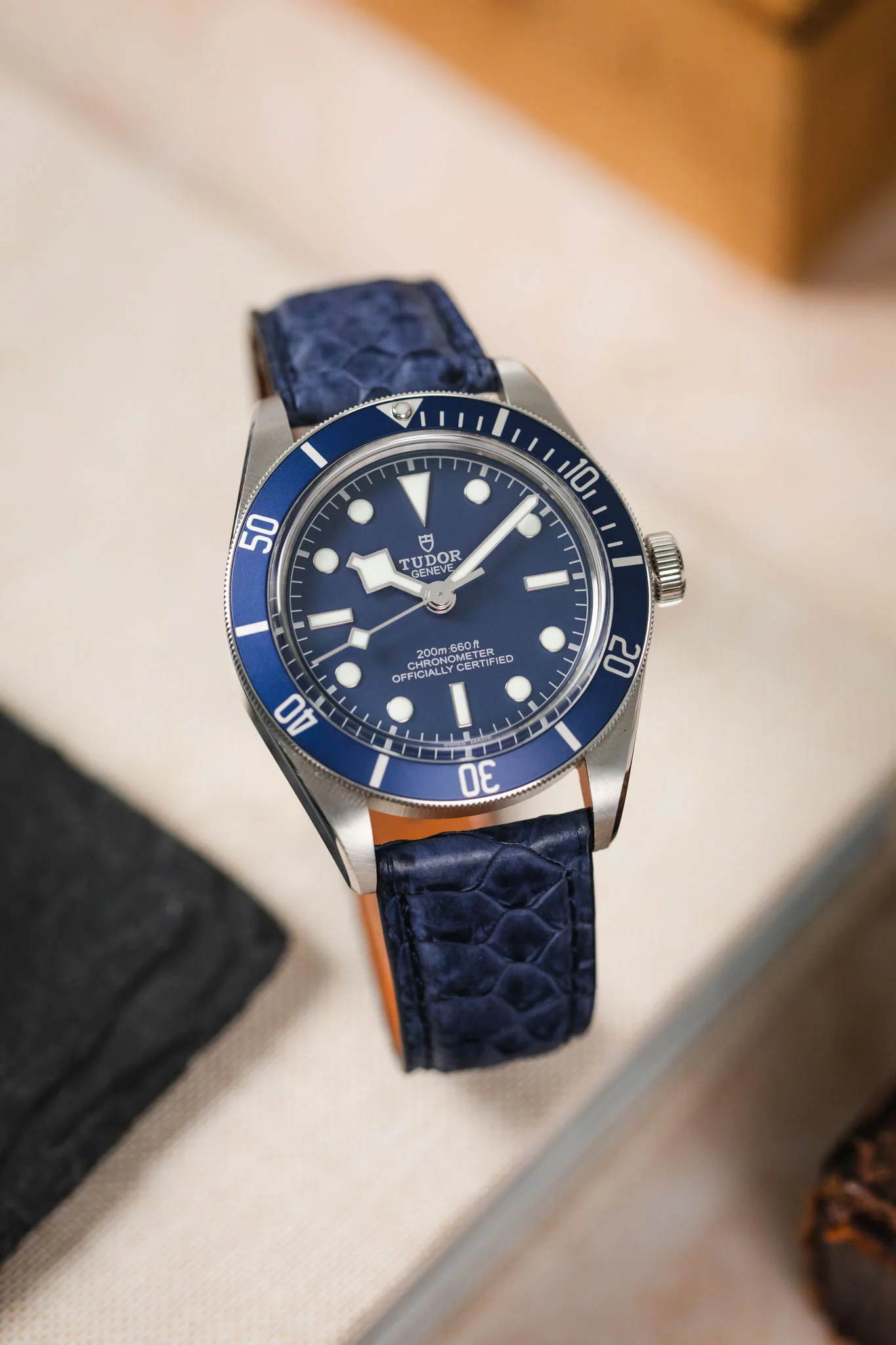Classic Gallo Leather Watch Strap in Matte Petrol Blue - Image 4